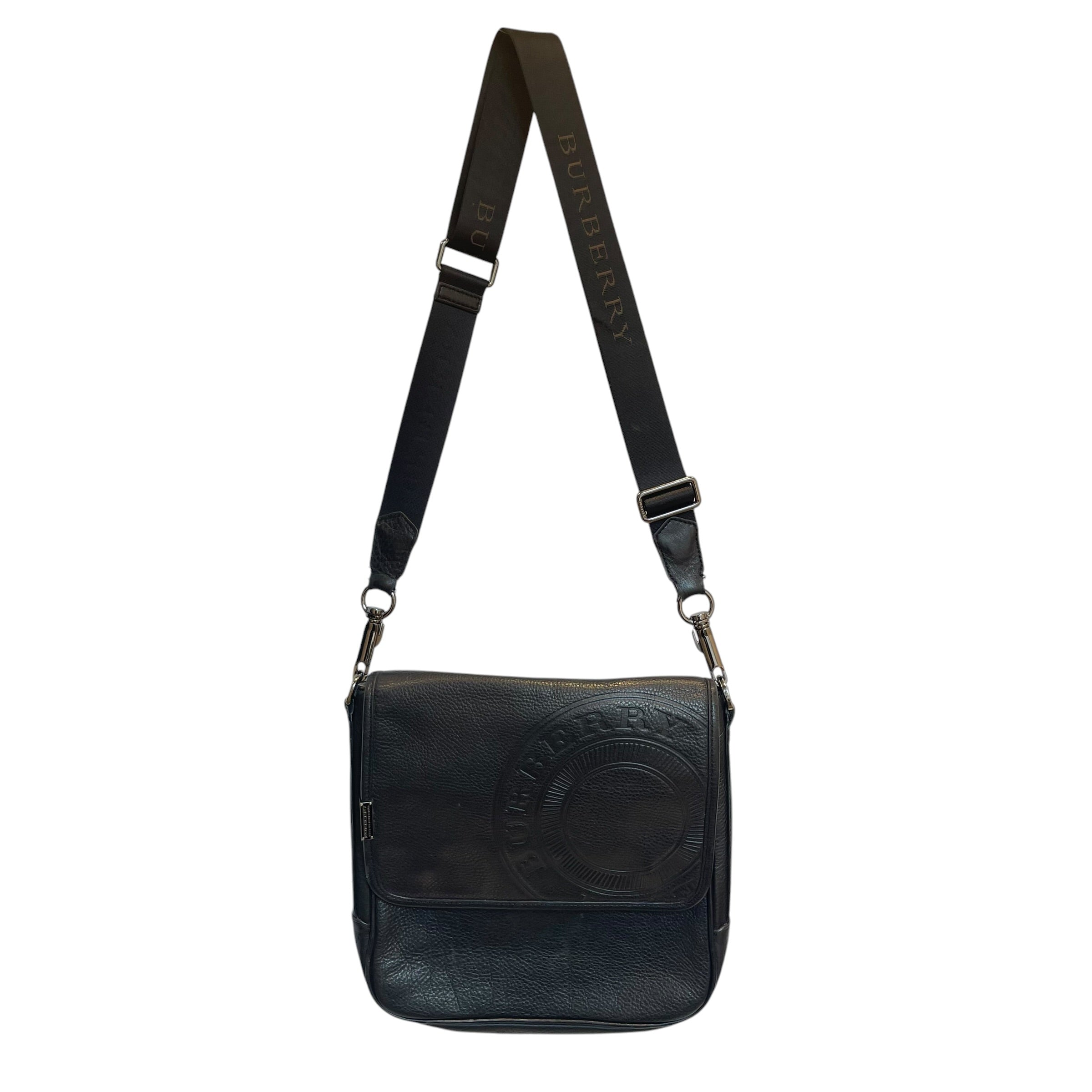 BURBERRY/Cross Body Bag/Leather/BLK/circle burberry logo view 1
