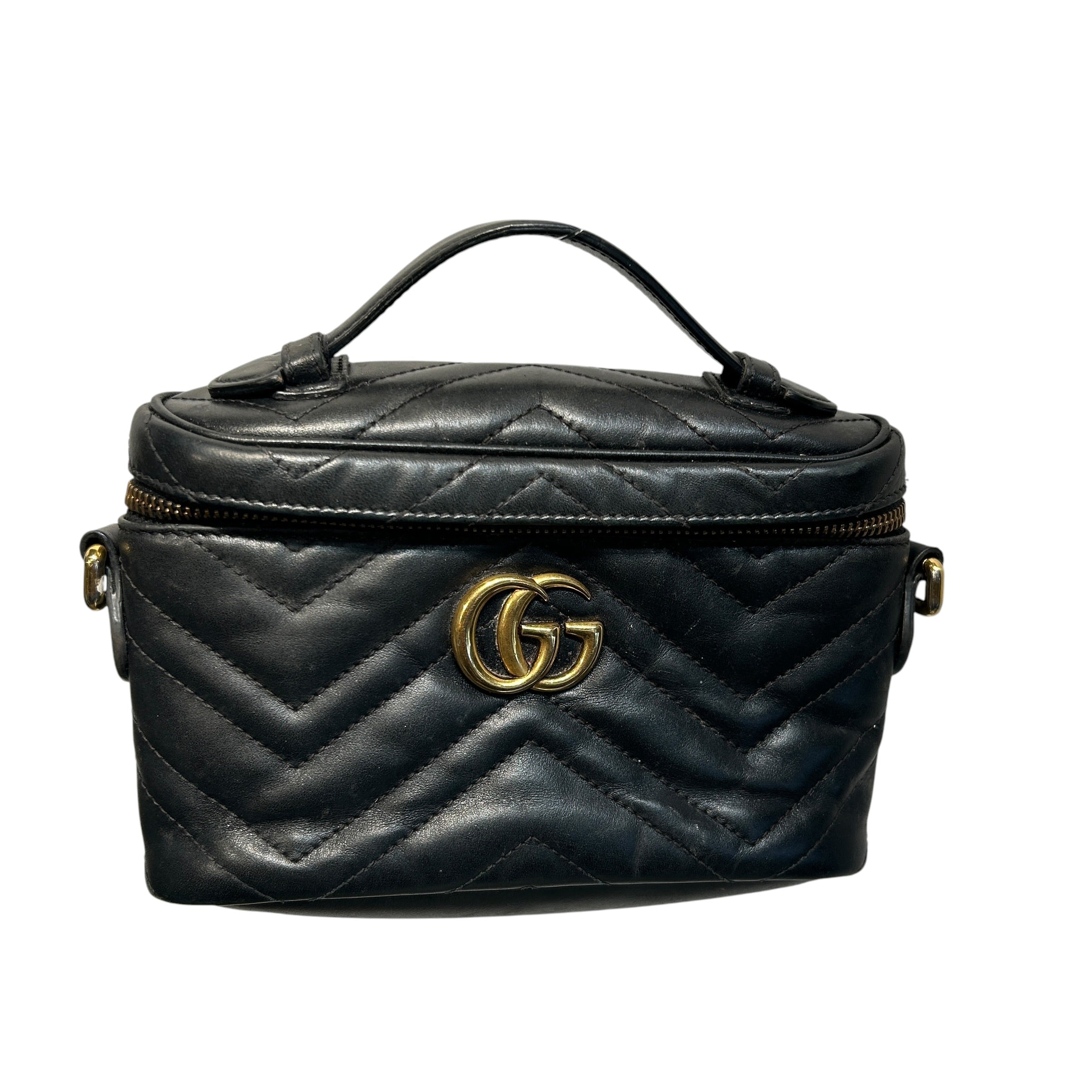GUCCI/Cross Body Bag/Leather/BLK/CHEVRON MARMONT view 1