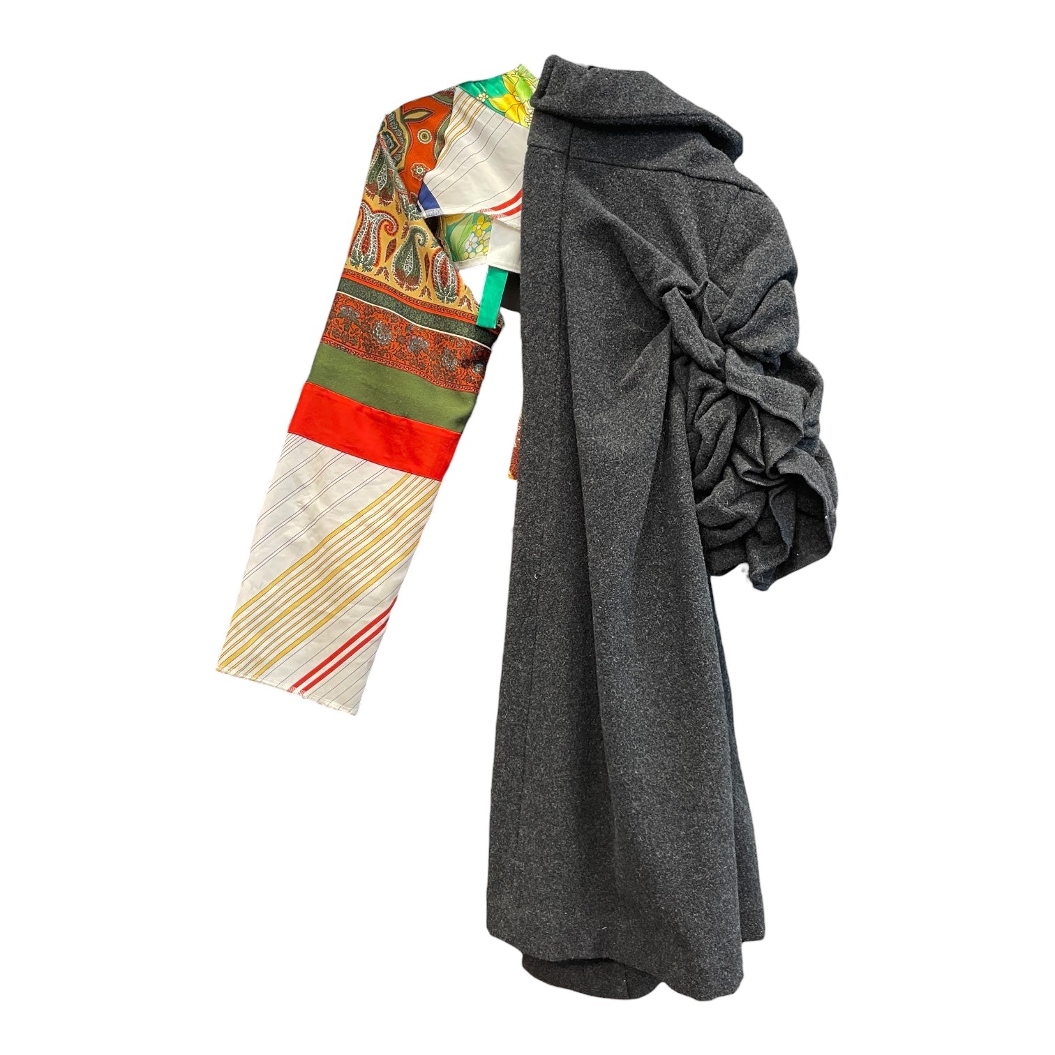 COMME des GARCONS/Coat/S/All Over Print/Wool/GRY/2011 GH-J053 SILK SCARF SLEEVE view 2