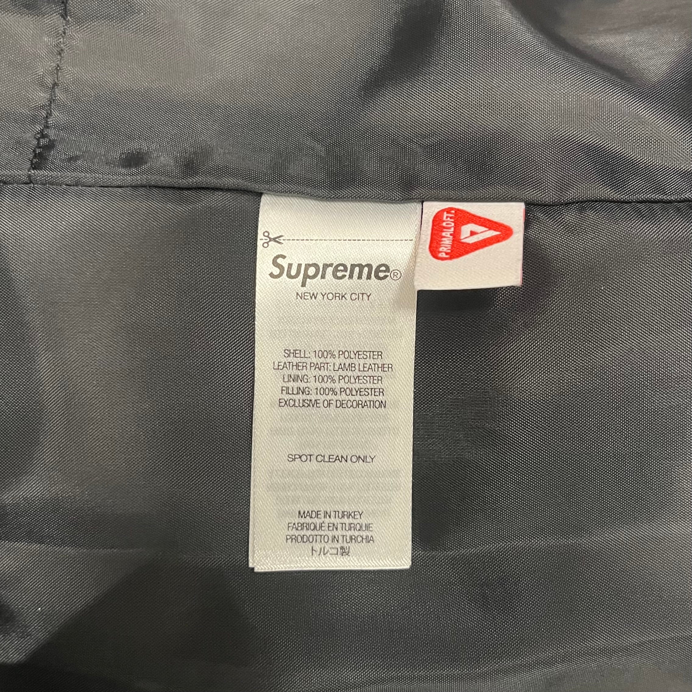 Supreme/Puffer Jkt/L/Nylon/BLK/SCRIPT EMBOSSED LEATHER YOKE view 4