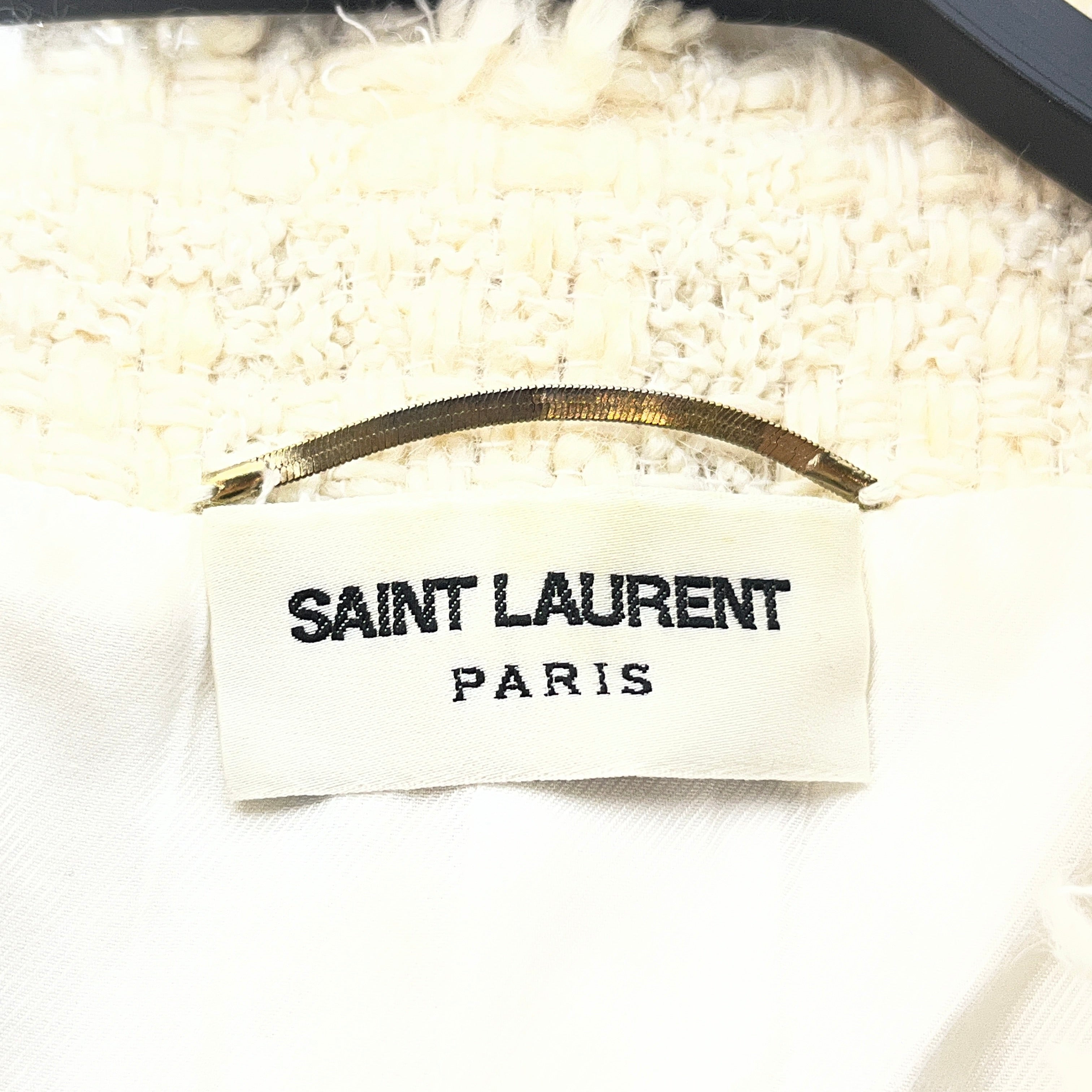 SAINT LAURENT/Coat/36/WHT/tweed braided coat view 3