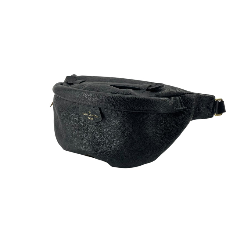 LOUIS VUITTON/Fanny Pack/Leather/BLK/QUILTED LV GOLD ZIPPER