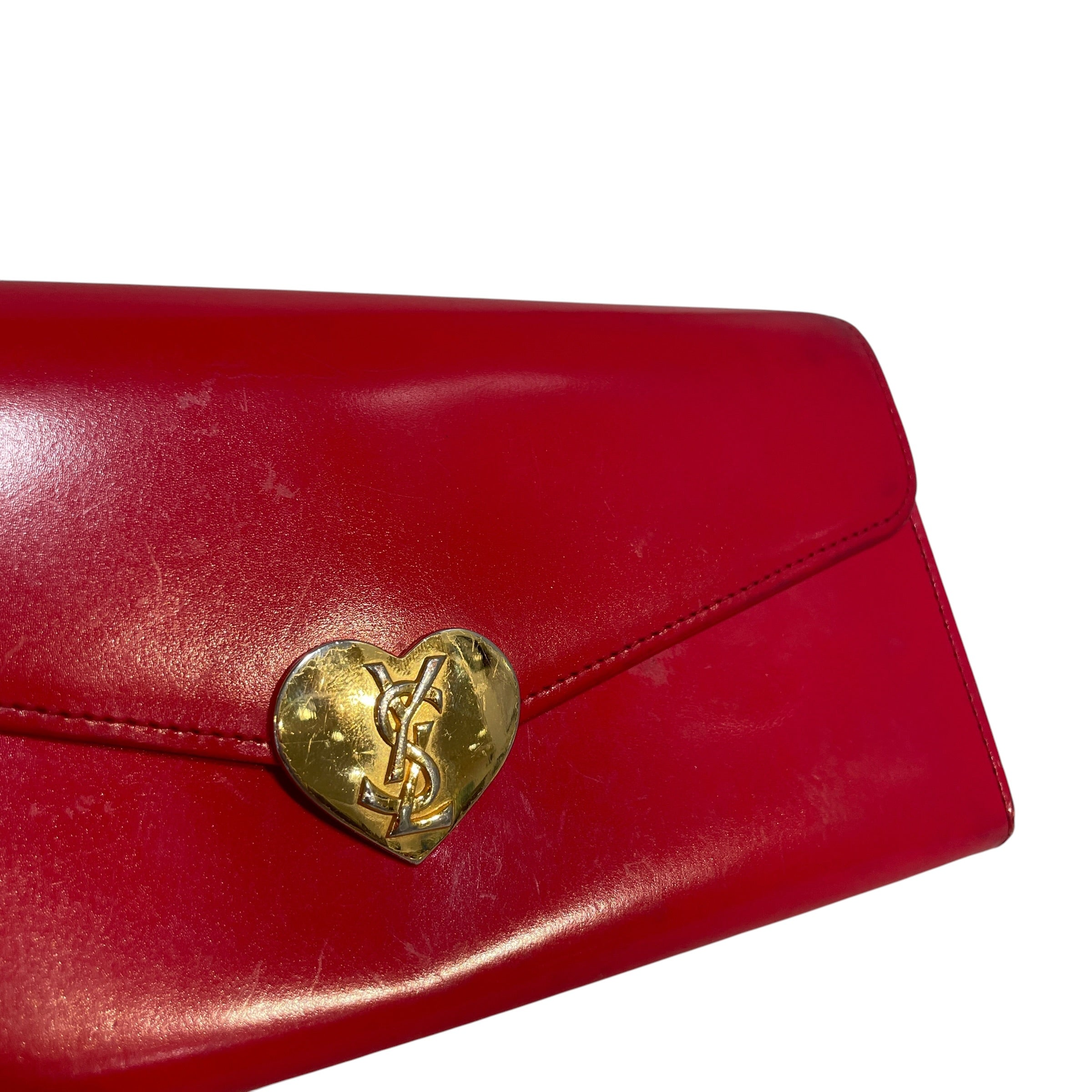YVES SAINT LAURENT/Long Wallet/Leather/RED/L's/Heart Clasp Wallet view 4