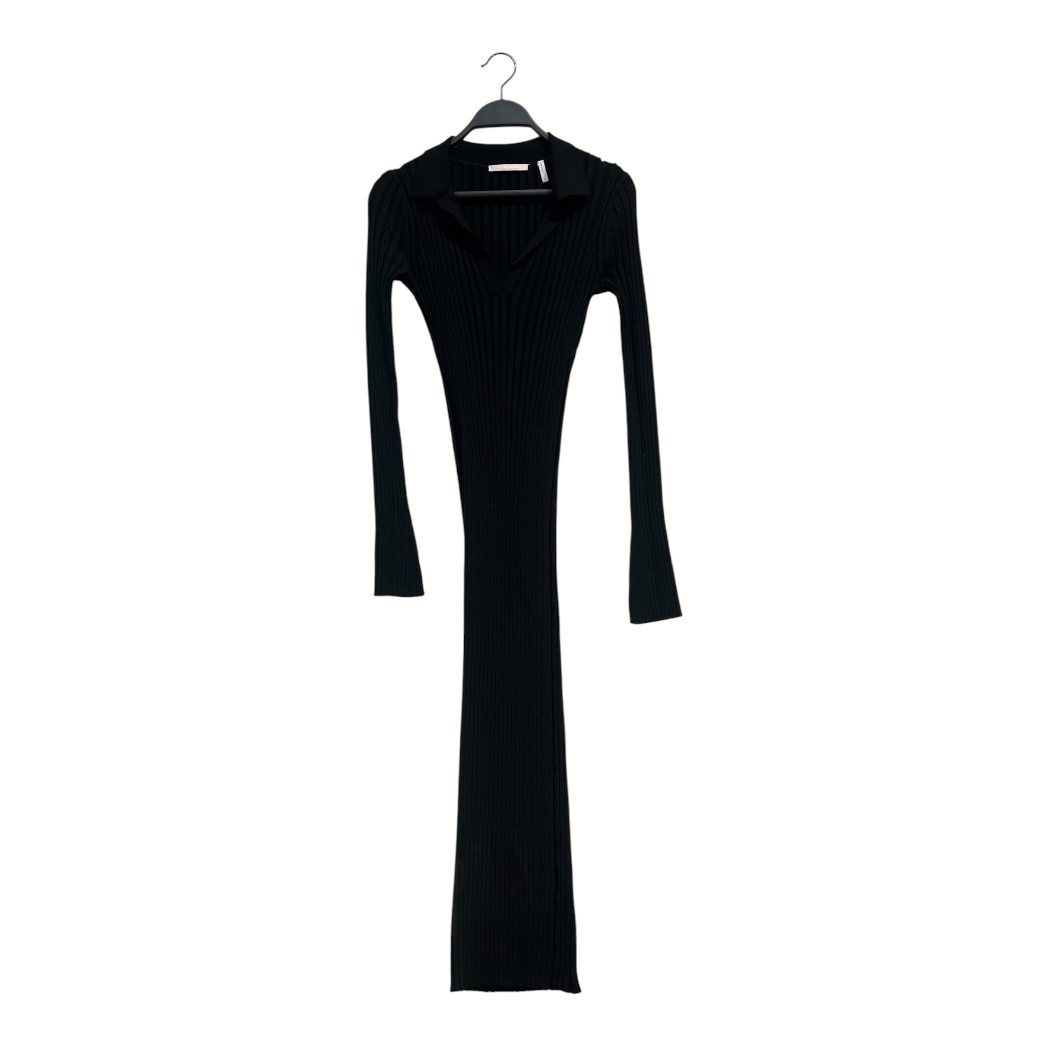 Helmut Lang/LS Dress/XS/Polyester/BLK/RIBBED SMALL HOLES DOWN SIDES view 1