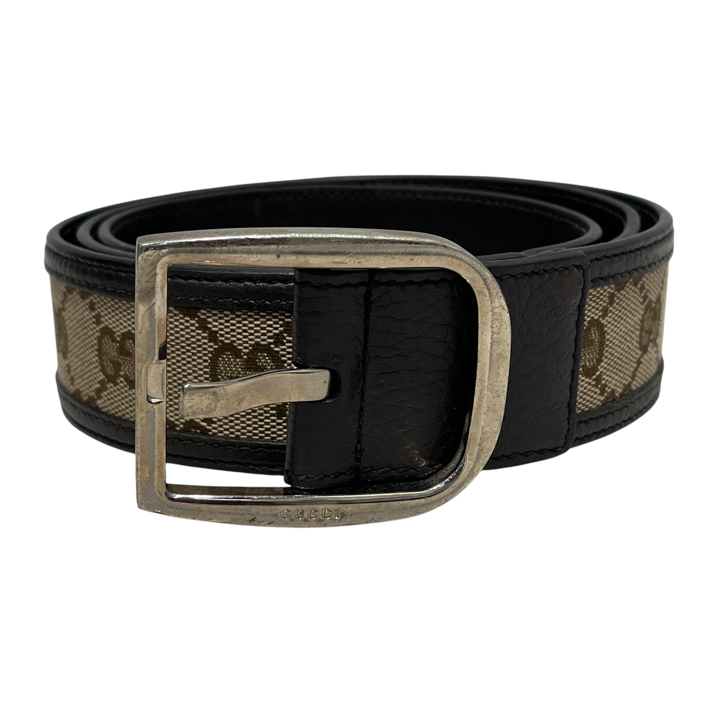 GUCCI/Belt/Monogram/Leather/BRW/M's/GG canvas /rectangle buckle view 5