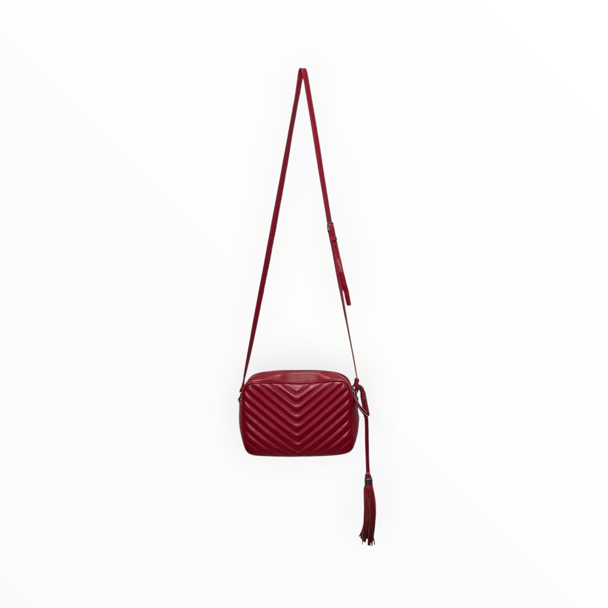 SAINT LAURENT/Cross Body Bag/Leather/RED/Lou Camera, Silver, Tassle, view 2