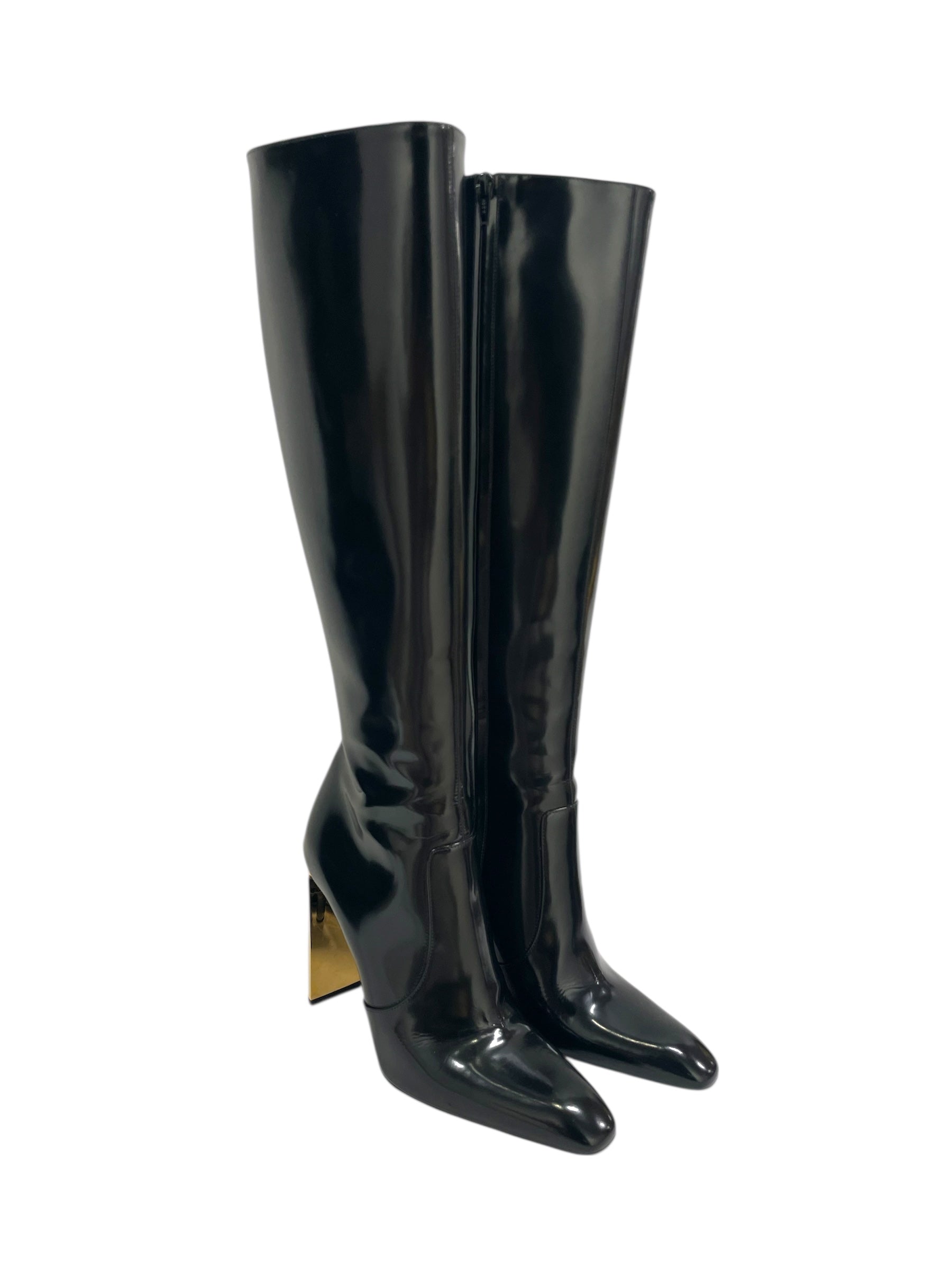 YVES SAINT LAURENT/Long Boots/US 6.5/Leather/BLK/YSL LONG BOOT BLK GLD HEEL view 1