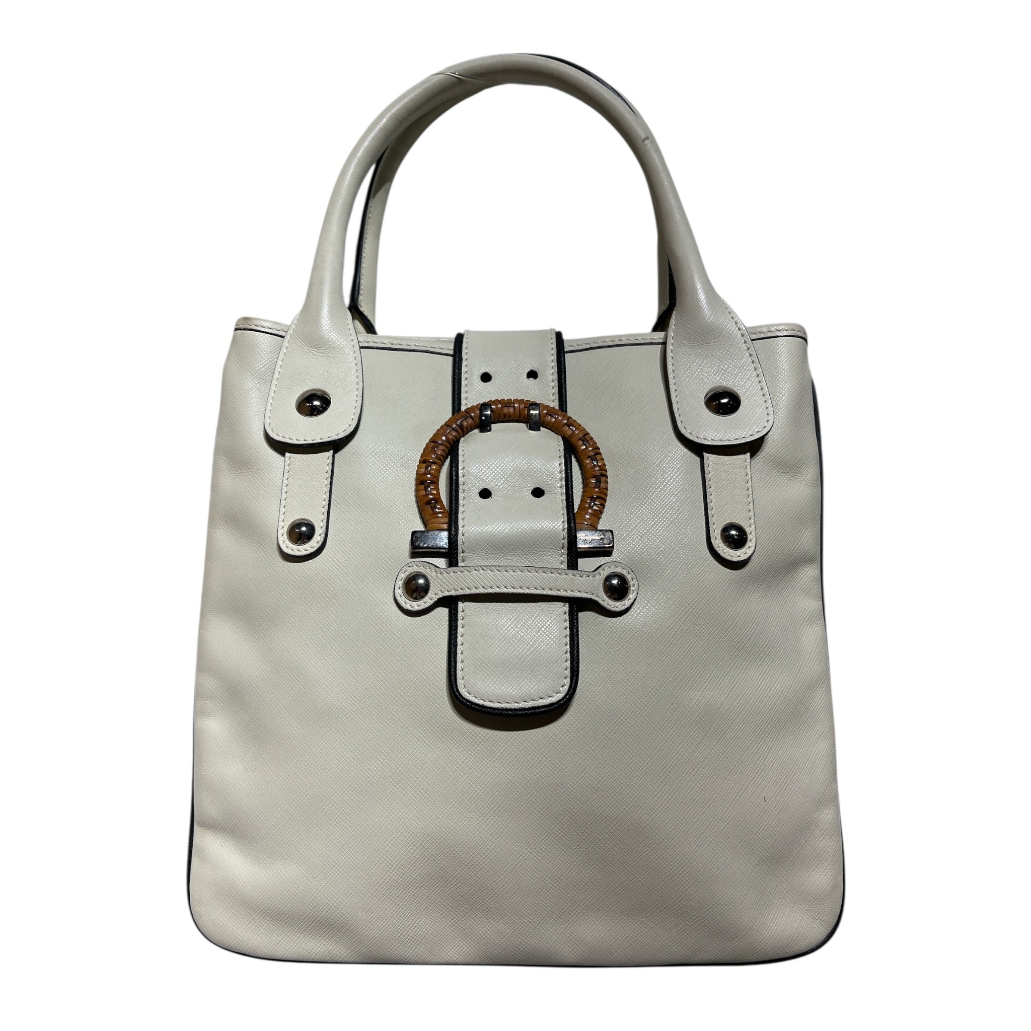 Salvatore Ferragamo/Tote Bag/Leather/WHT/RATTAN BUCKLE MINI TOTE view 1