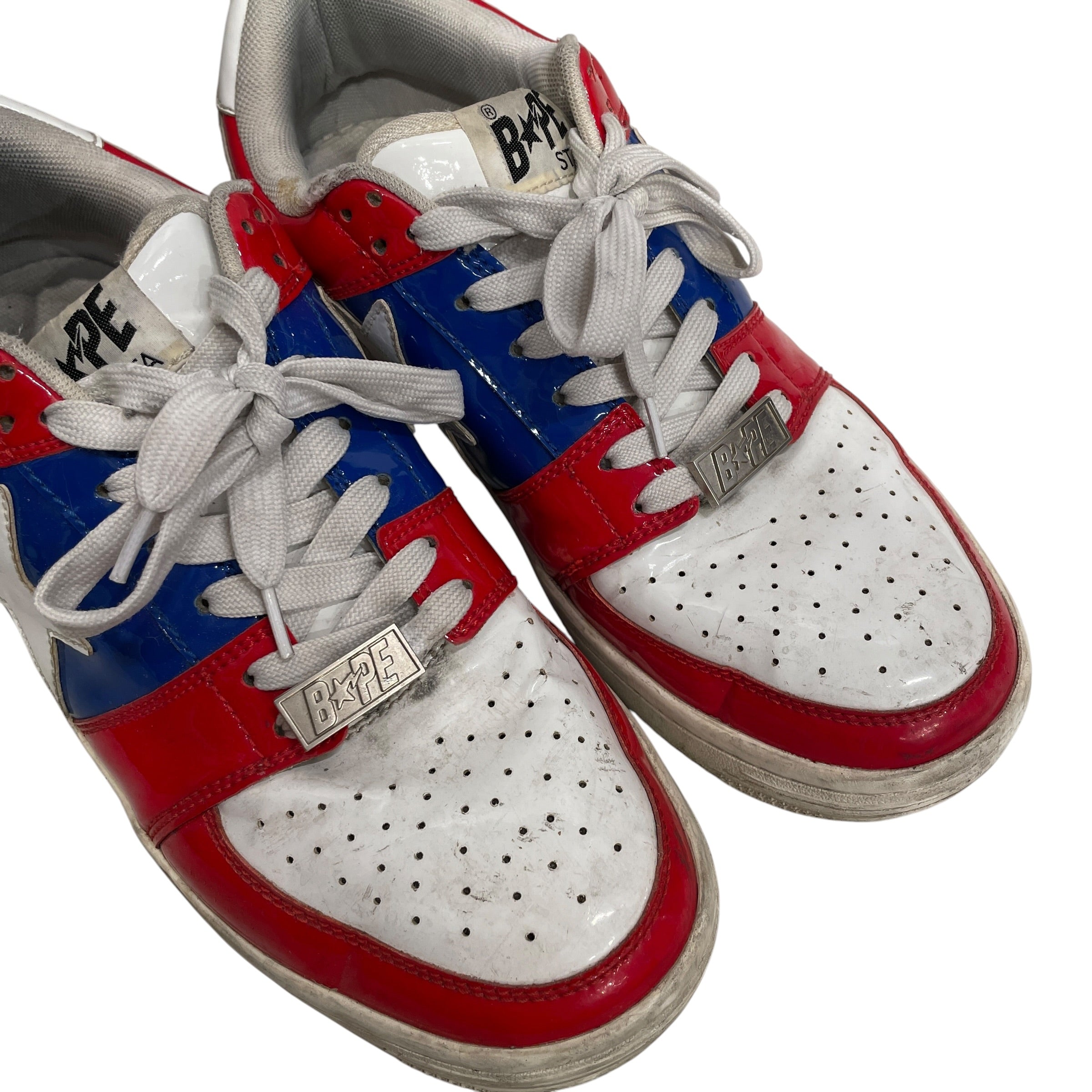 BAPE STA!/Low-Sneakers/US 8.5/Leather/RED/red/wht/blu sneakers view 4