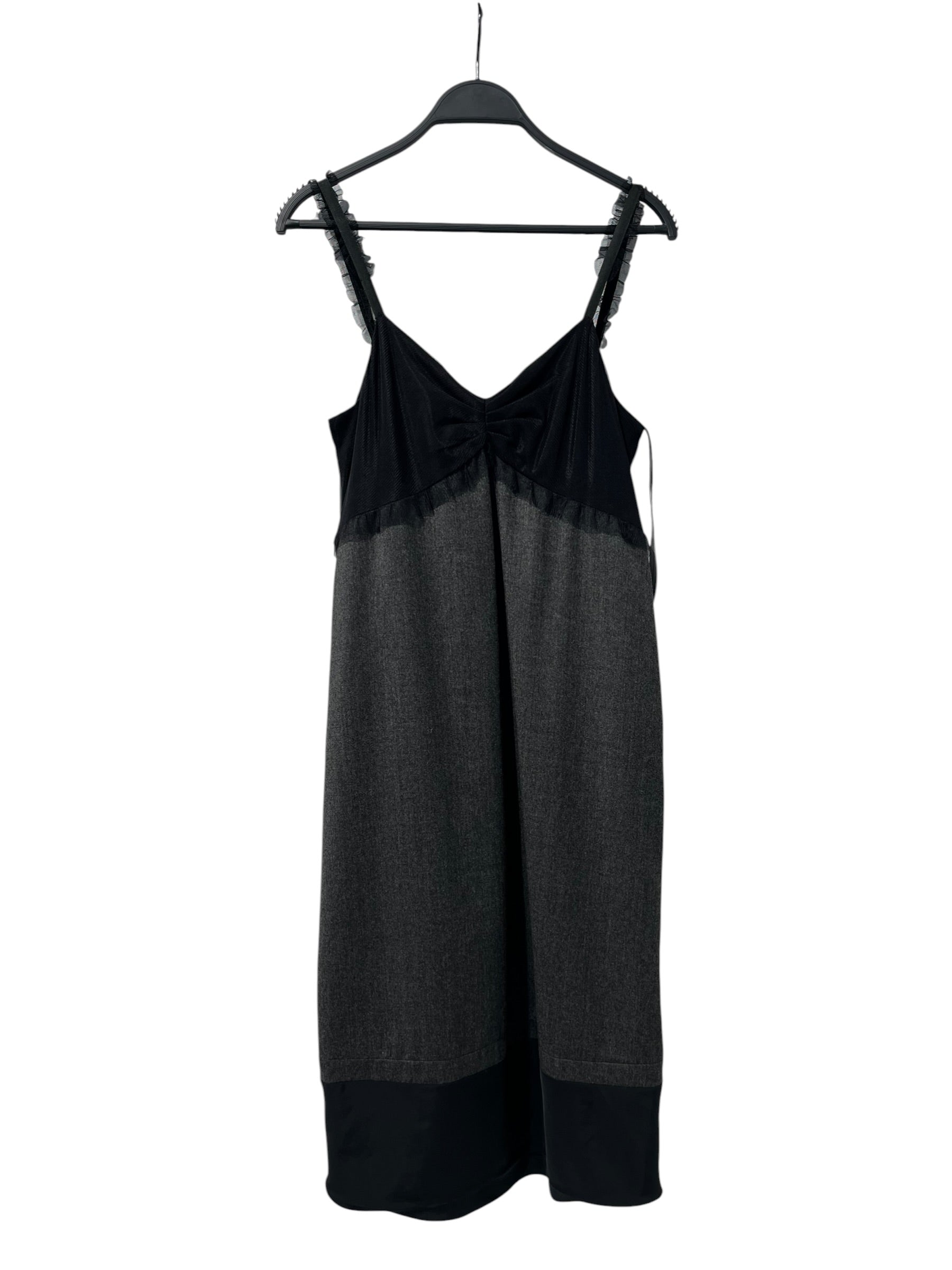 MIU MIU/Dress/38/Wool/GRY/Midi Length/NET RUFFLE TOP BLACK TRIM view 1