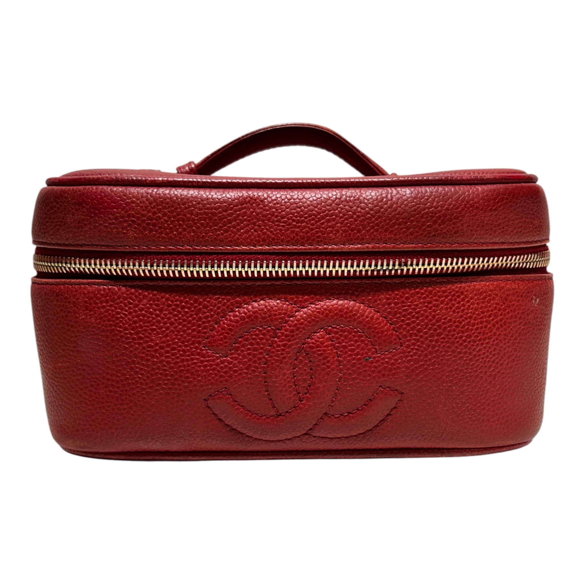 CHANEL/Pouch/Leather/RED/MAKEUP TRAVEL BAG CC FRNT view 1