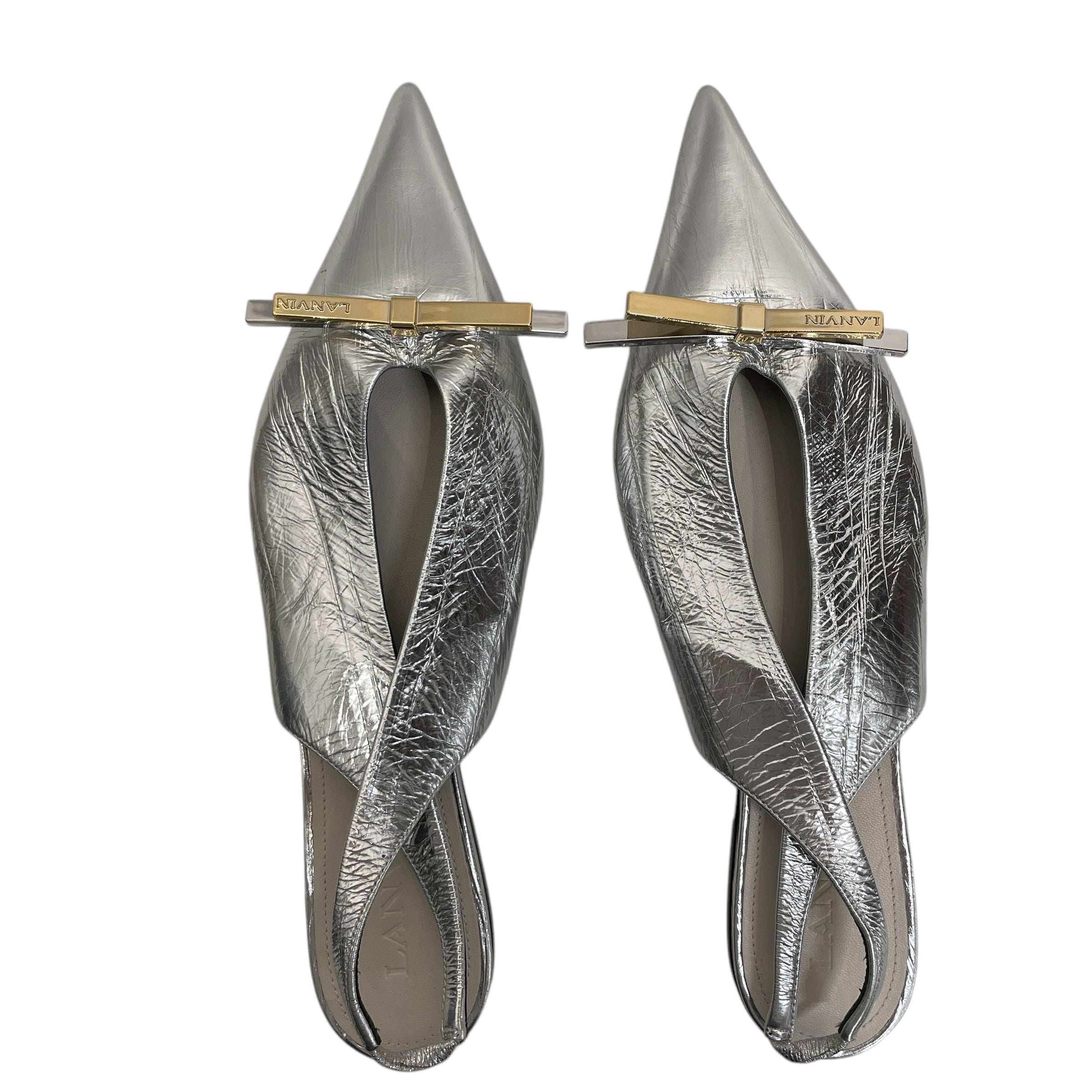 LANVIN/Sandals/EU 38/SLV/Ankle Strap/SLINGBACK/LAMINATED BALLERINA view 4