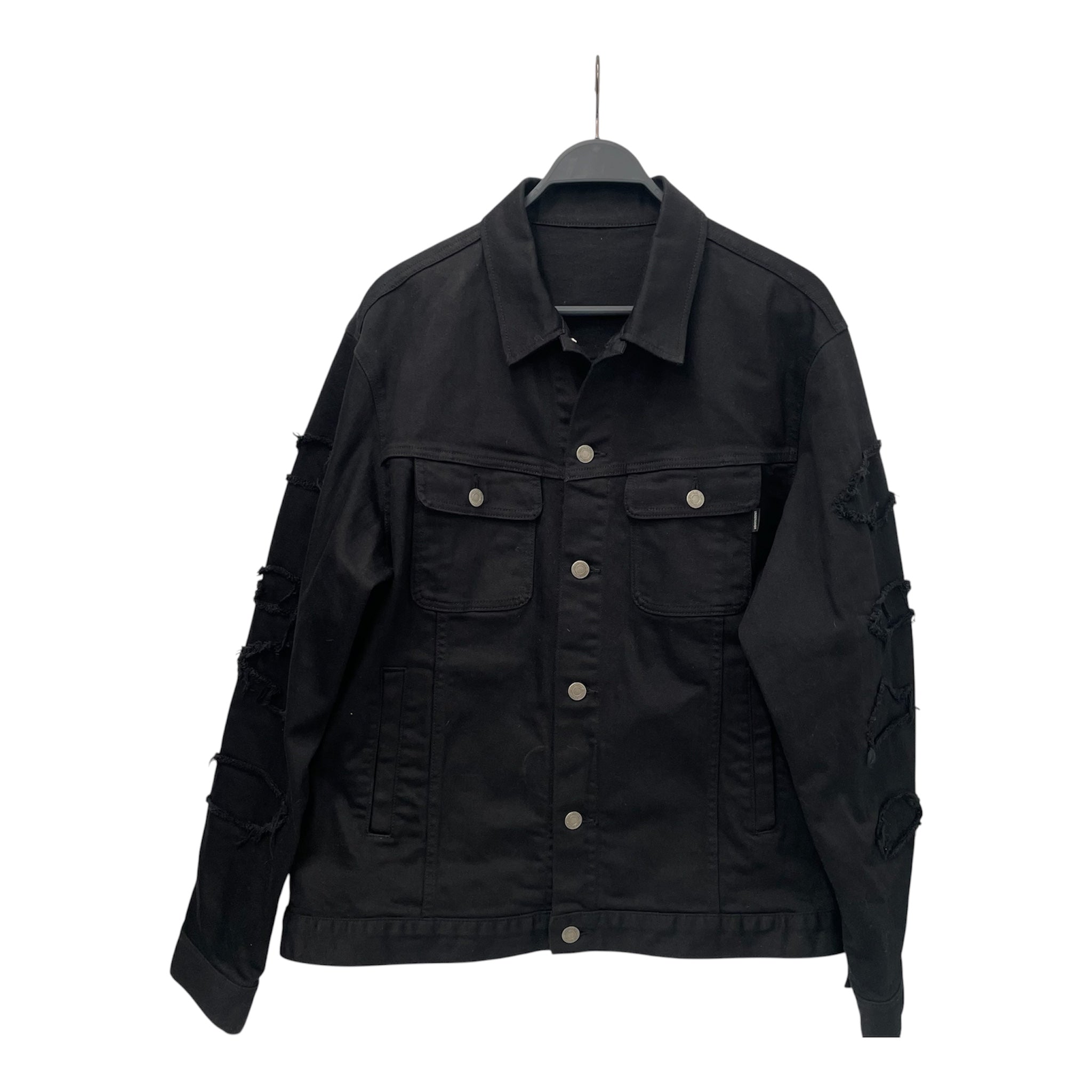 UNDERCOVER/Denim Jkt/5/Denim/BLK/distressed arms view 1