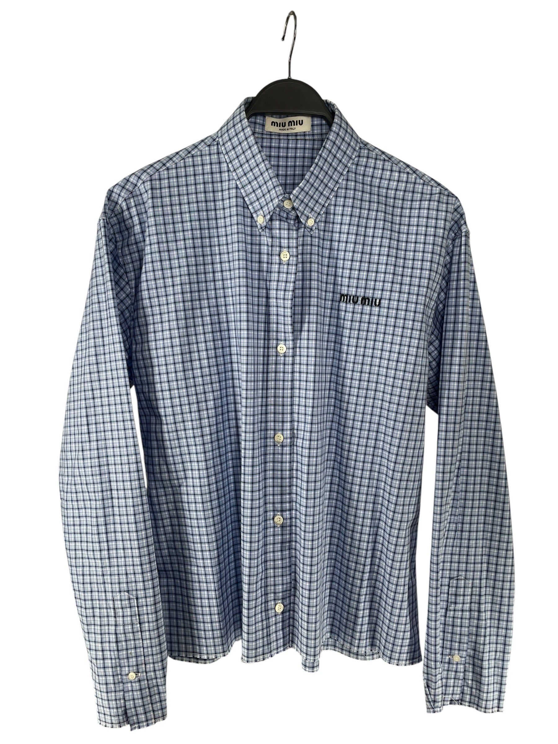 MIU MIU/Shirt/44/Cotton/BLU/Hombre Check/CHECK EMBROIDERED BUTTON DOWN view 1