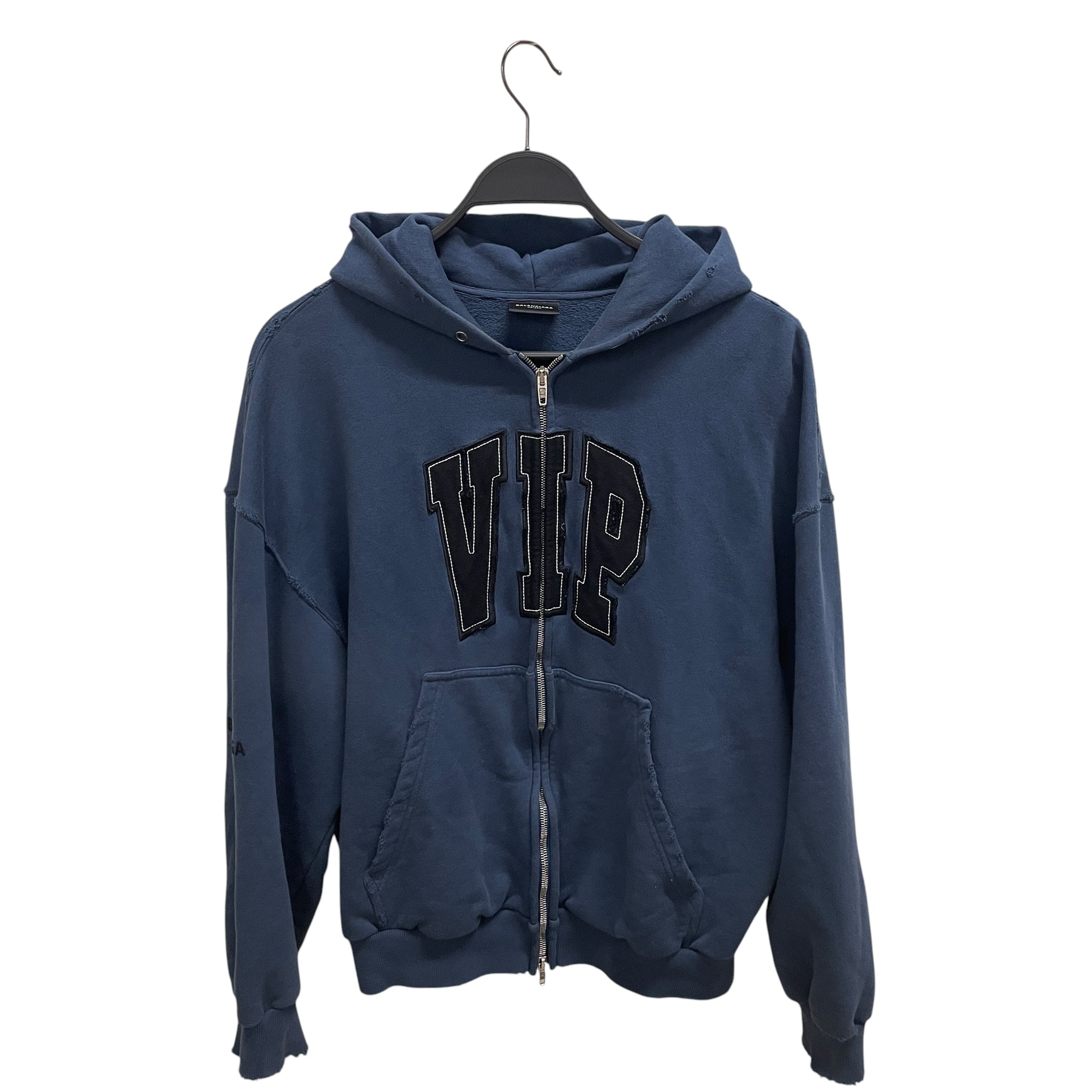 BALENCIAGA/Hoodie/M/Cotton/BLU/VIP EMB DISTRESSED view 1