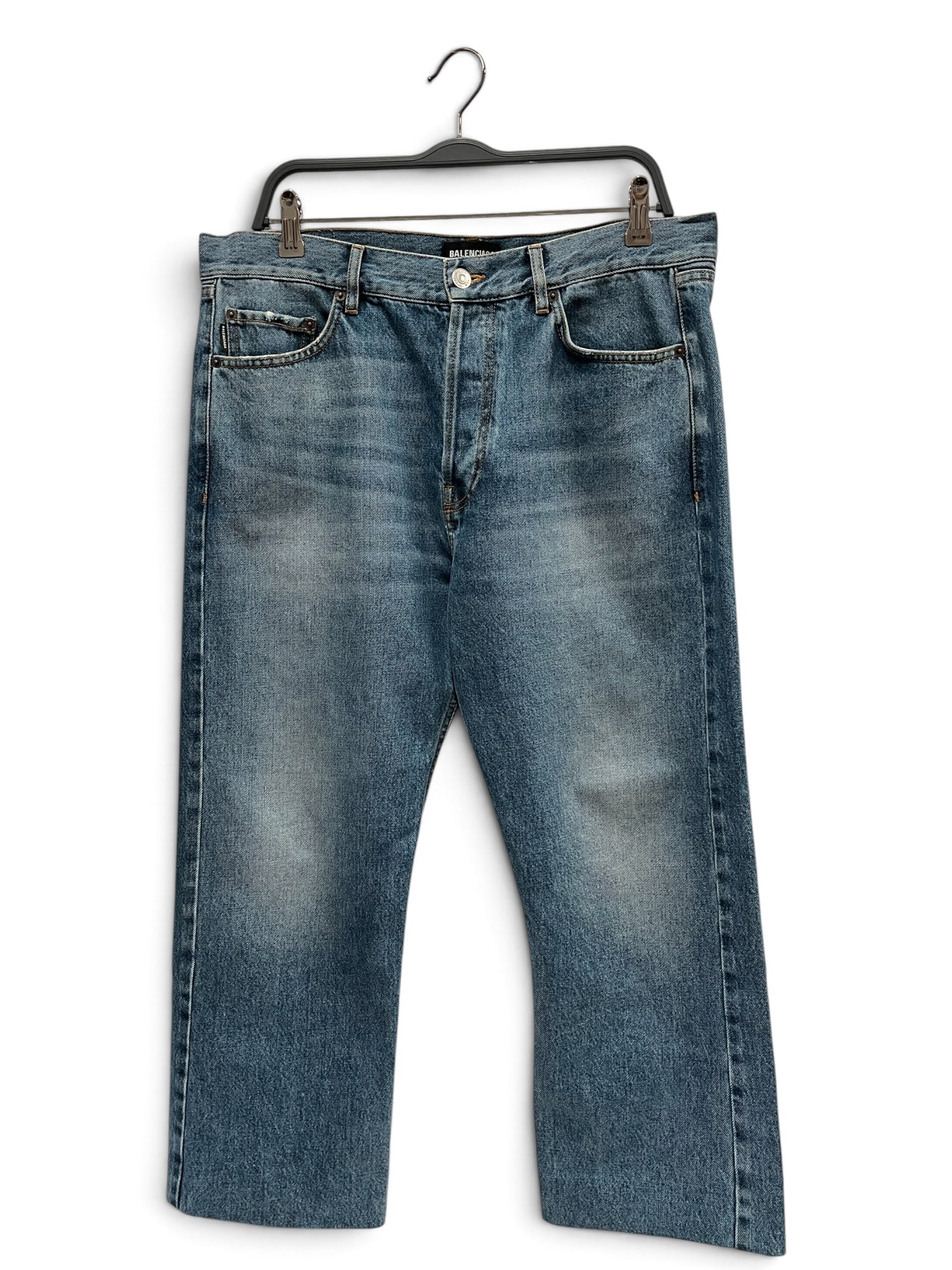 BALENCIAGA/Straight Pants/34/Denim/BLU/Button Fly/TAPERED WITH FOLDED SEAMS view 1