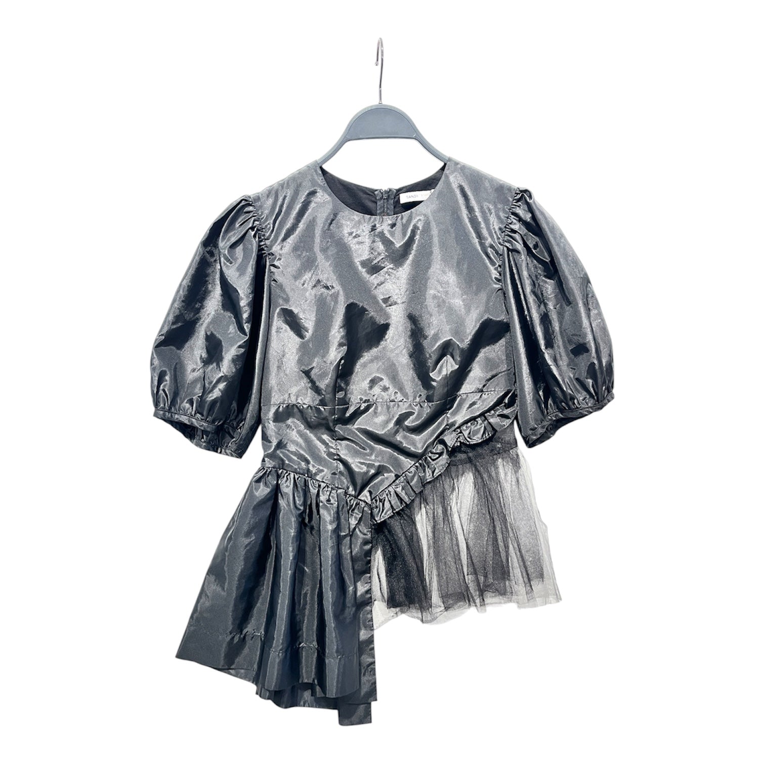 Sandy Liang/SS Blouse/4/Nylon/BLK/Puff Sleeve/lace asym, puff sleeve view 1