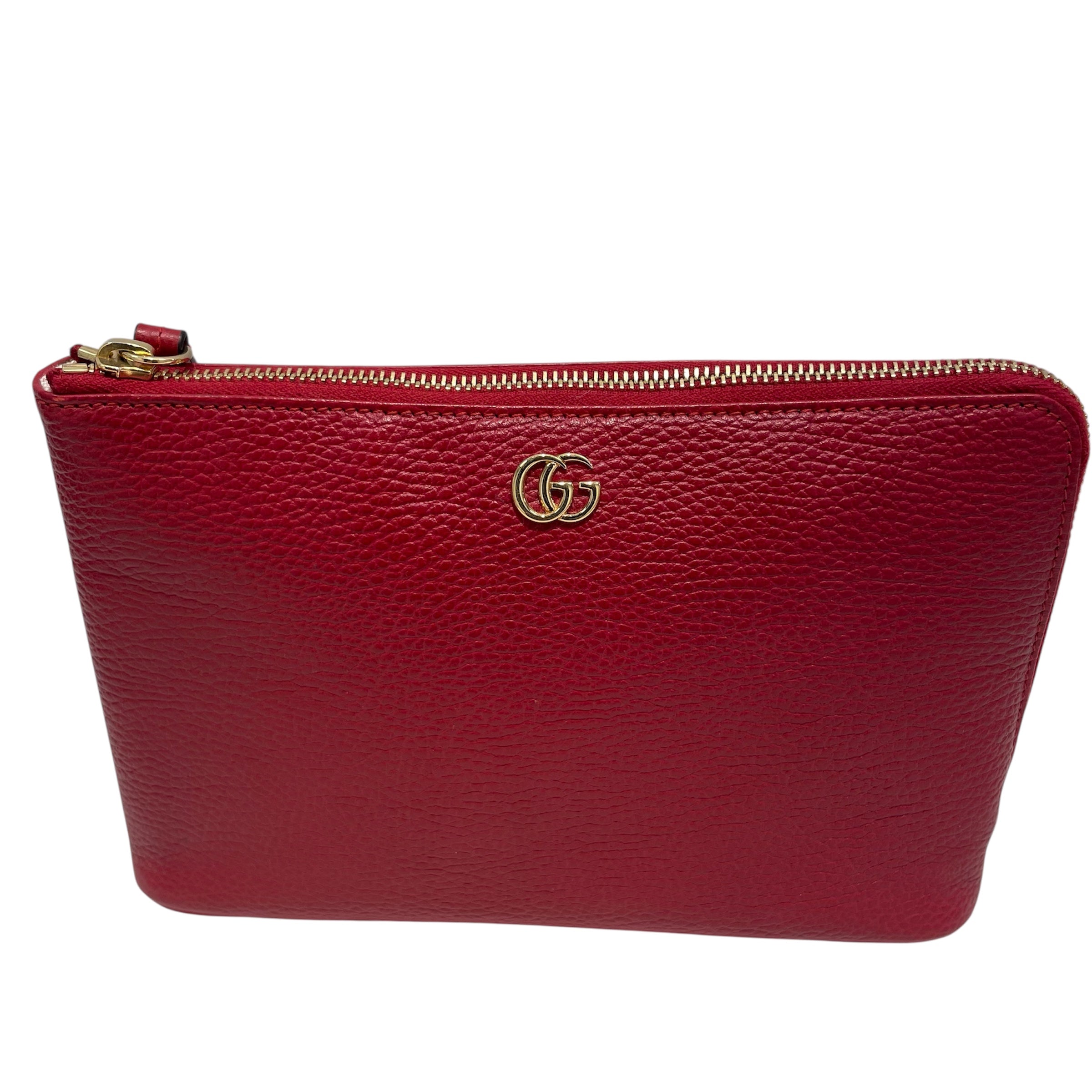GUCCI/Pouch/Leather/RED/DOUBLE G W BOTTOM HANDLE view 1