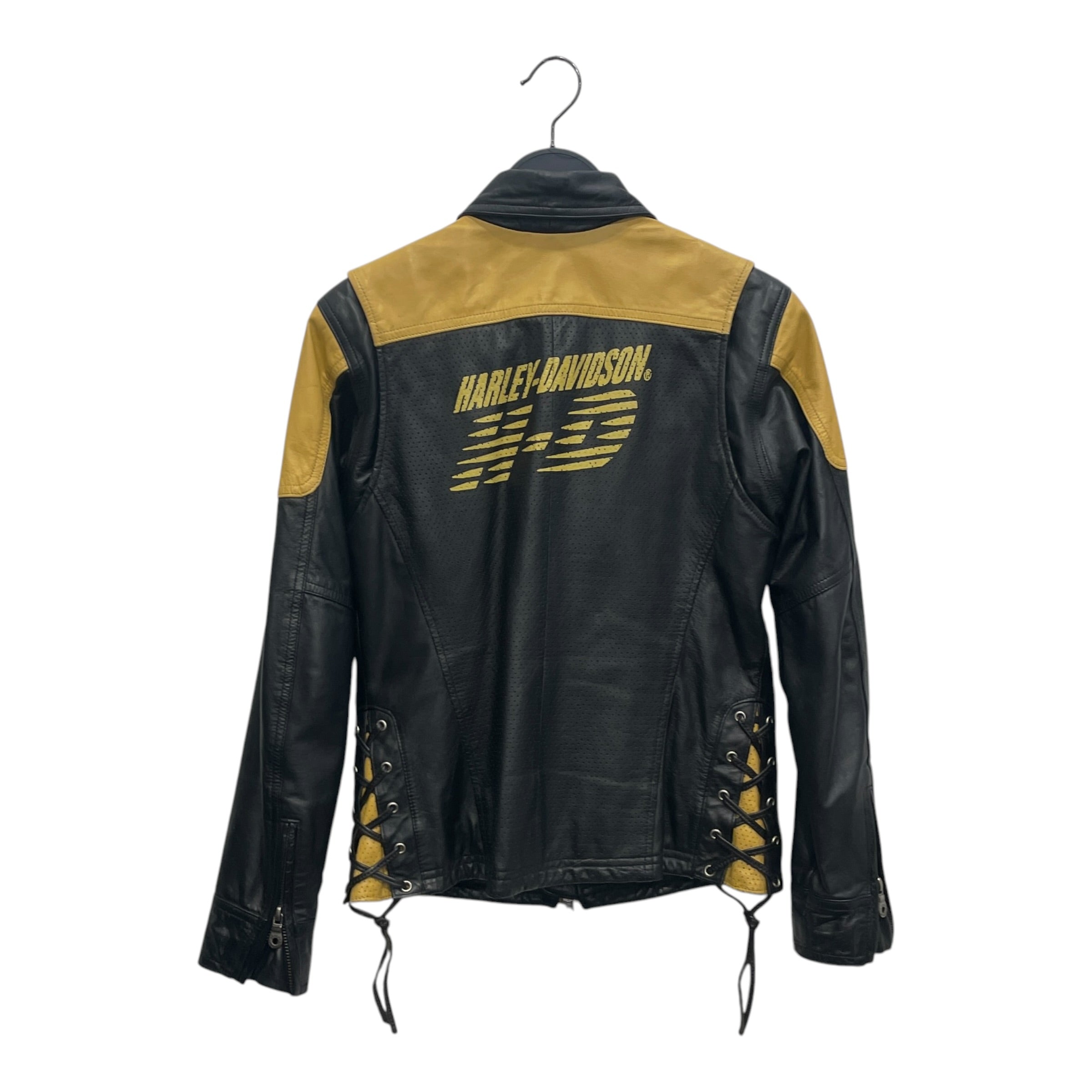 HARLEY DAVIDSON/Vintage/Leather Jkt/M/Leather/BLK/YLW LEATHER DETAIL view 2