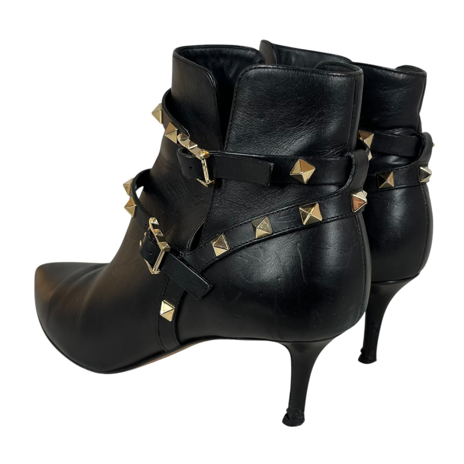 VALENTINO/Heels/EU 38/Leather/BLK/V-Tip/studded double strap view 2
