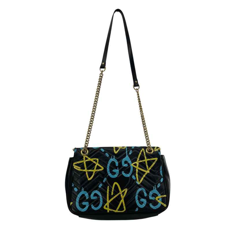 GUCCI/Hand Bag/All Over Print/Leather/BLK/MARMONT DRAWING LOGO