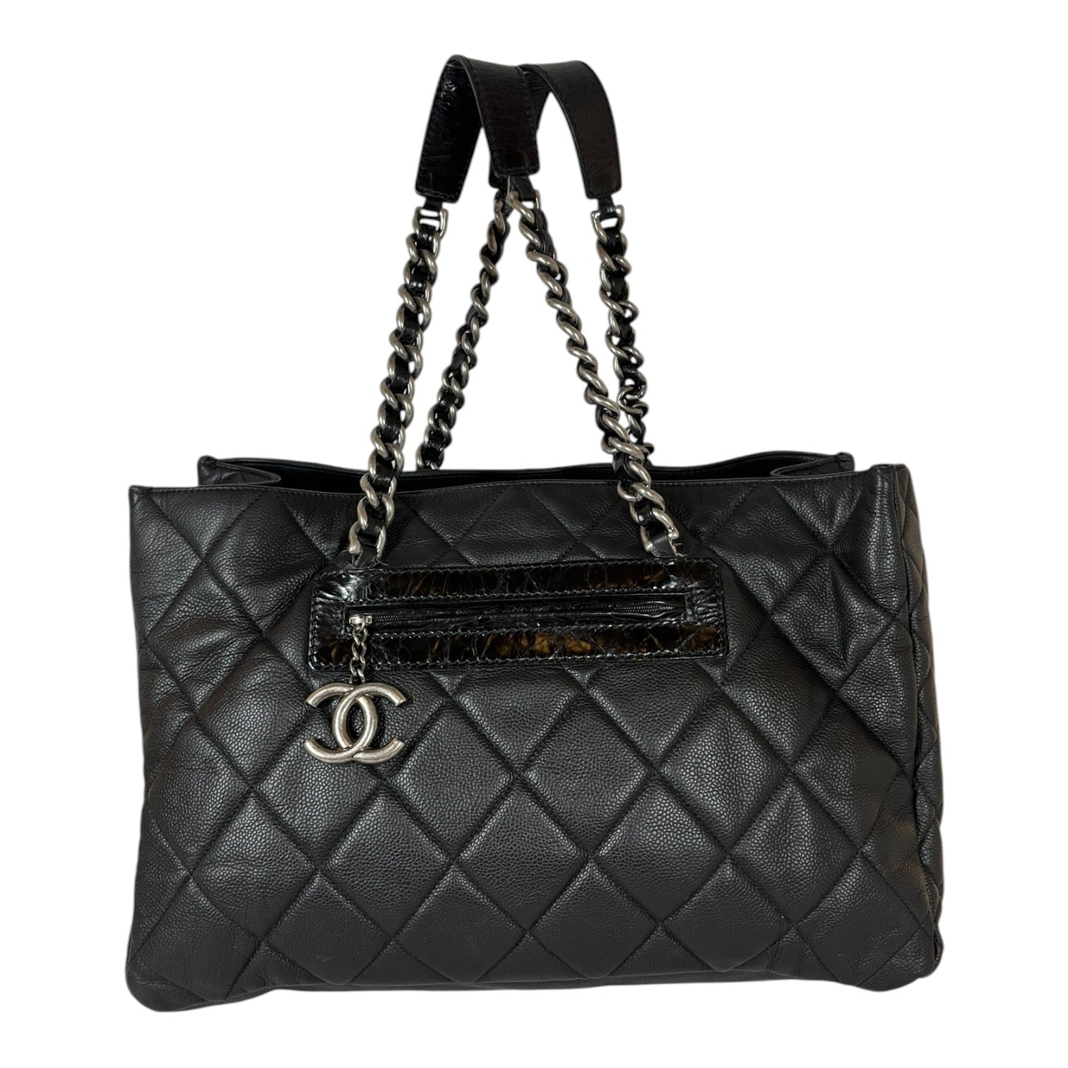 CHANEL/Hand Bag/Leather/BLK/SILVER BRAIDED QUILTED TOTE view 1