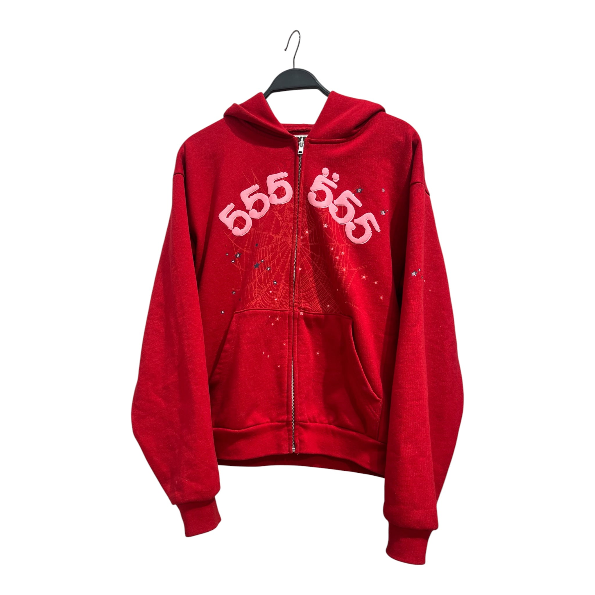 Sp5der/Zip Up Hoodie/M/Graphic/Cotton/RED/555 555 PUFF PRINT HOODIE view 1
