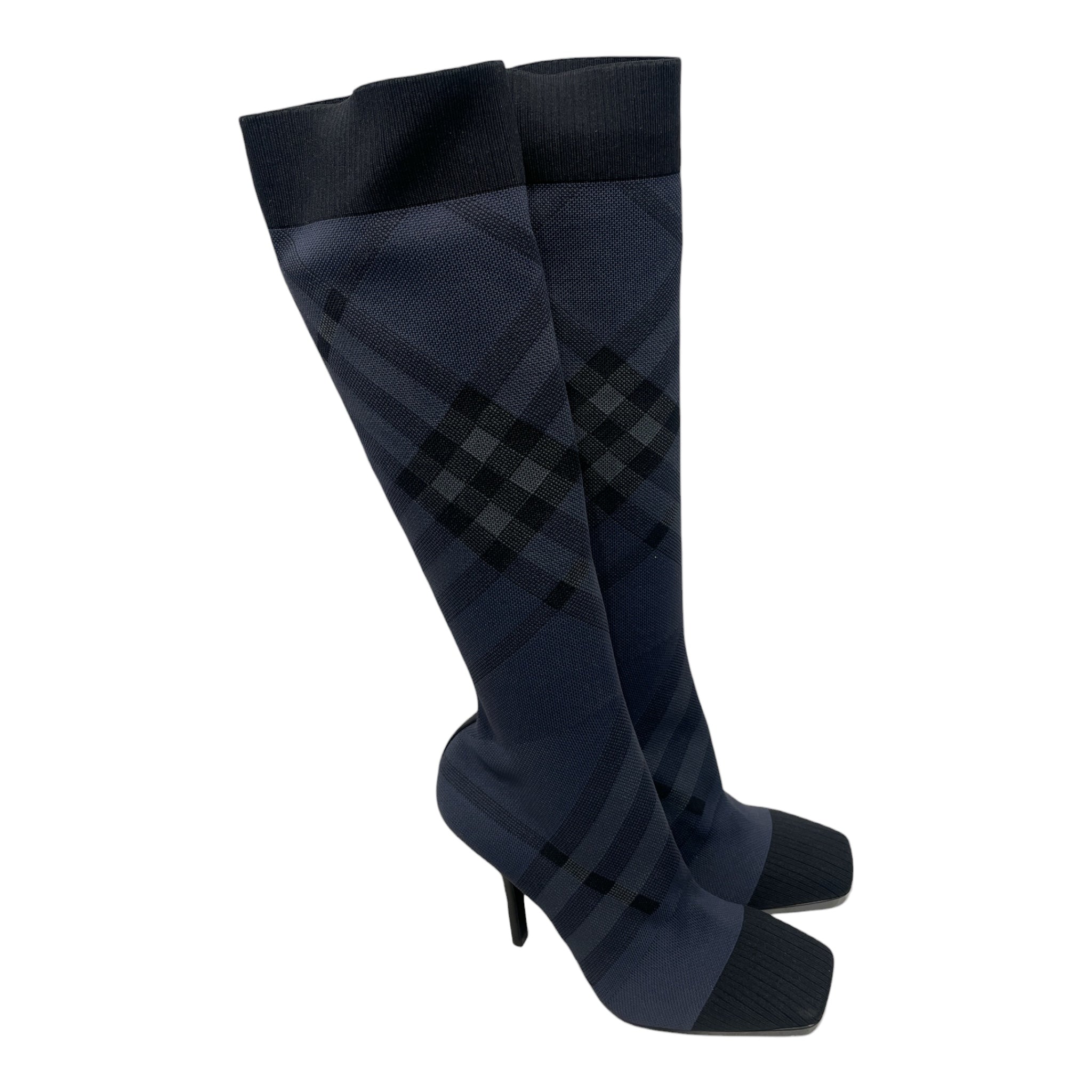 BURBERRY LONDON/Boots/EU 39.5/Plaid/NVY/DOLMAN HEEL view 1