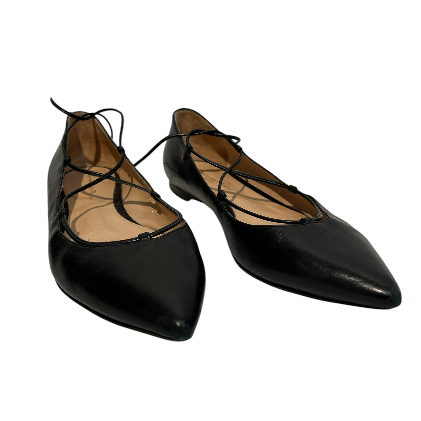 Gianvito Rossi/Flat Shoes/US 7.5/Leather/BLK/LACE UP view 1