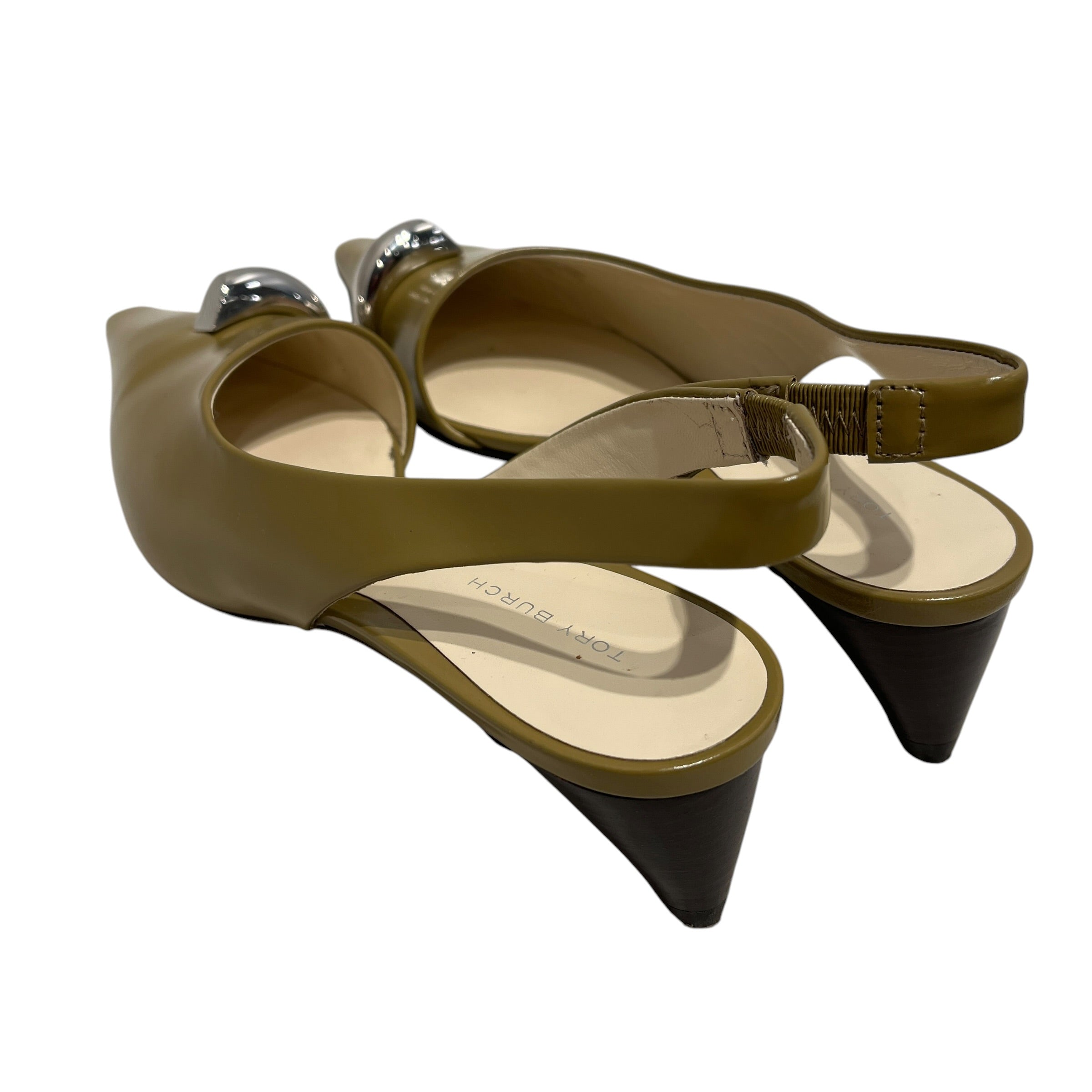 TORY BURCH/Heels/US 6/Leather/KHK/OLIVE PIERCED TOE SLINGBACK view 9
