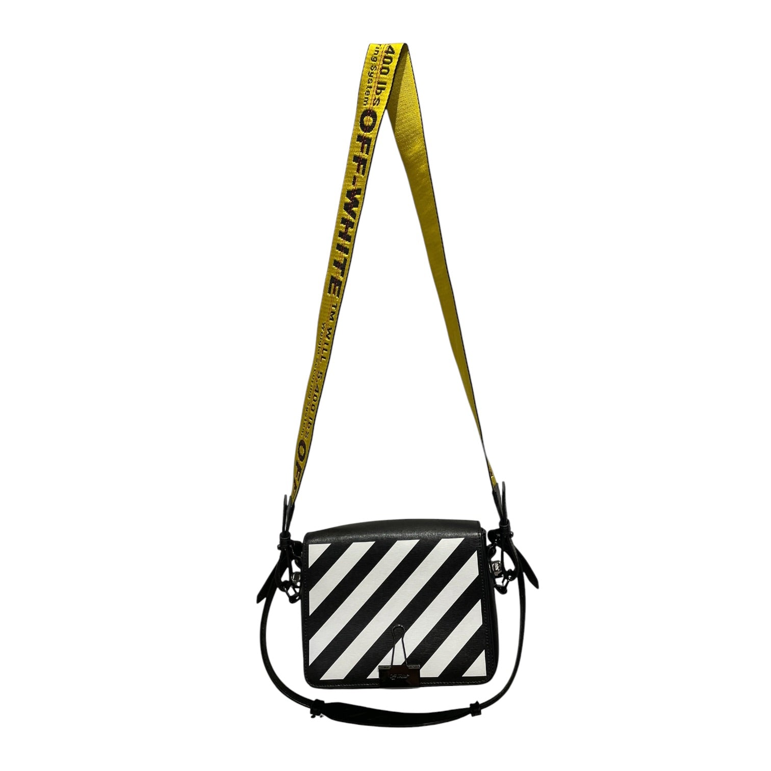 OFF-WHITE/Cross Body Bag/Stripe/Leather/BLK/Diag Binder Clip Flap Bag view 1