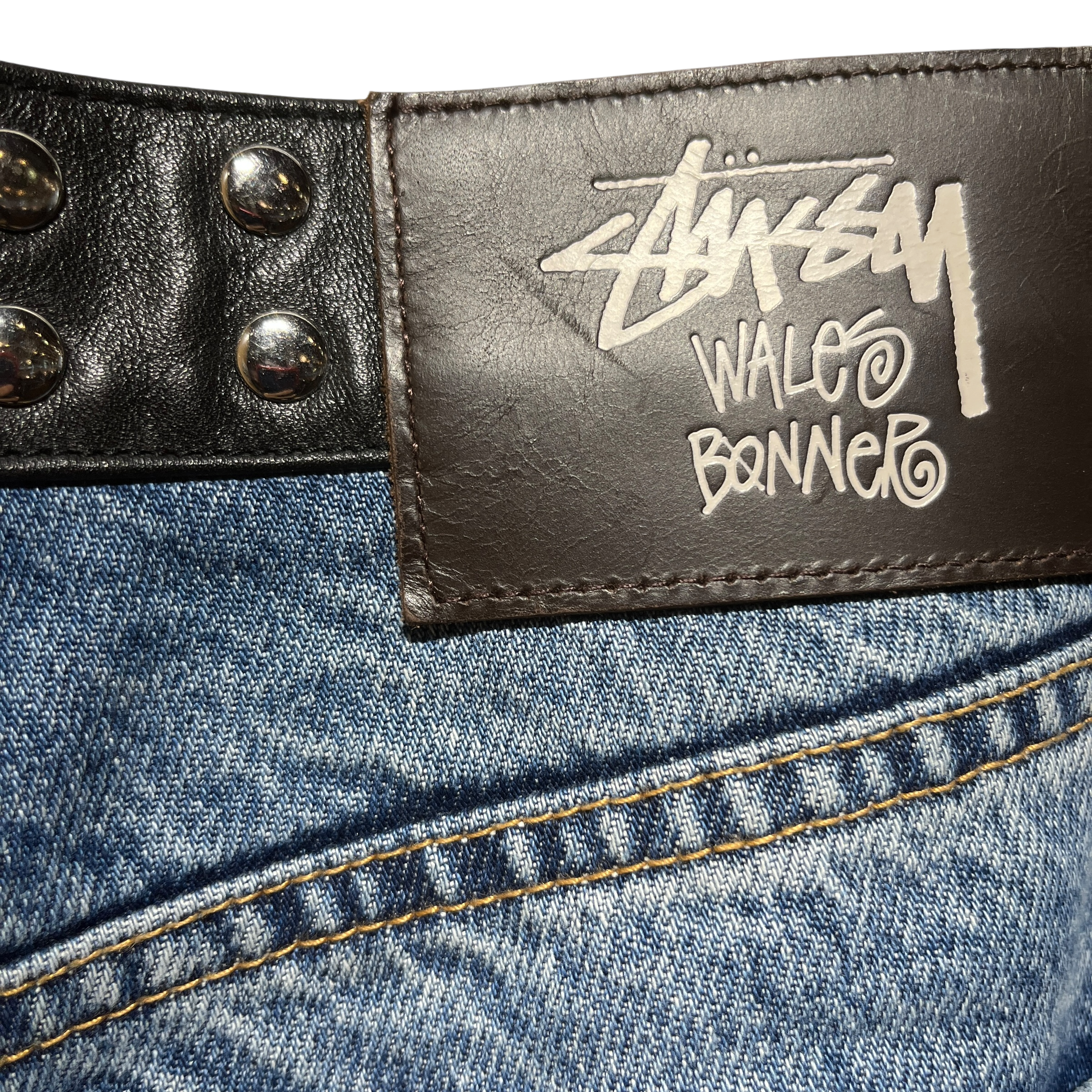 STUSSY/WALES BONNER/Straight Pants/34/Denim/BLU/Studded Belt Buckle view 3