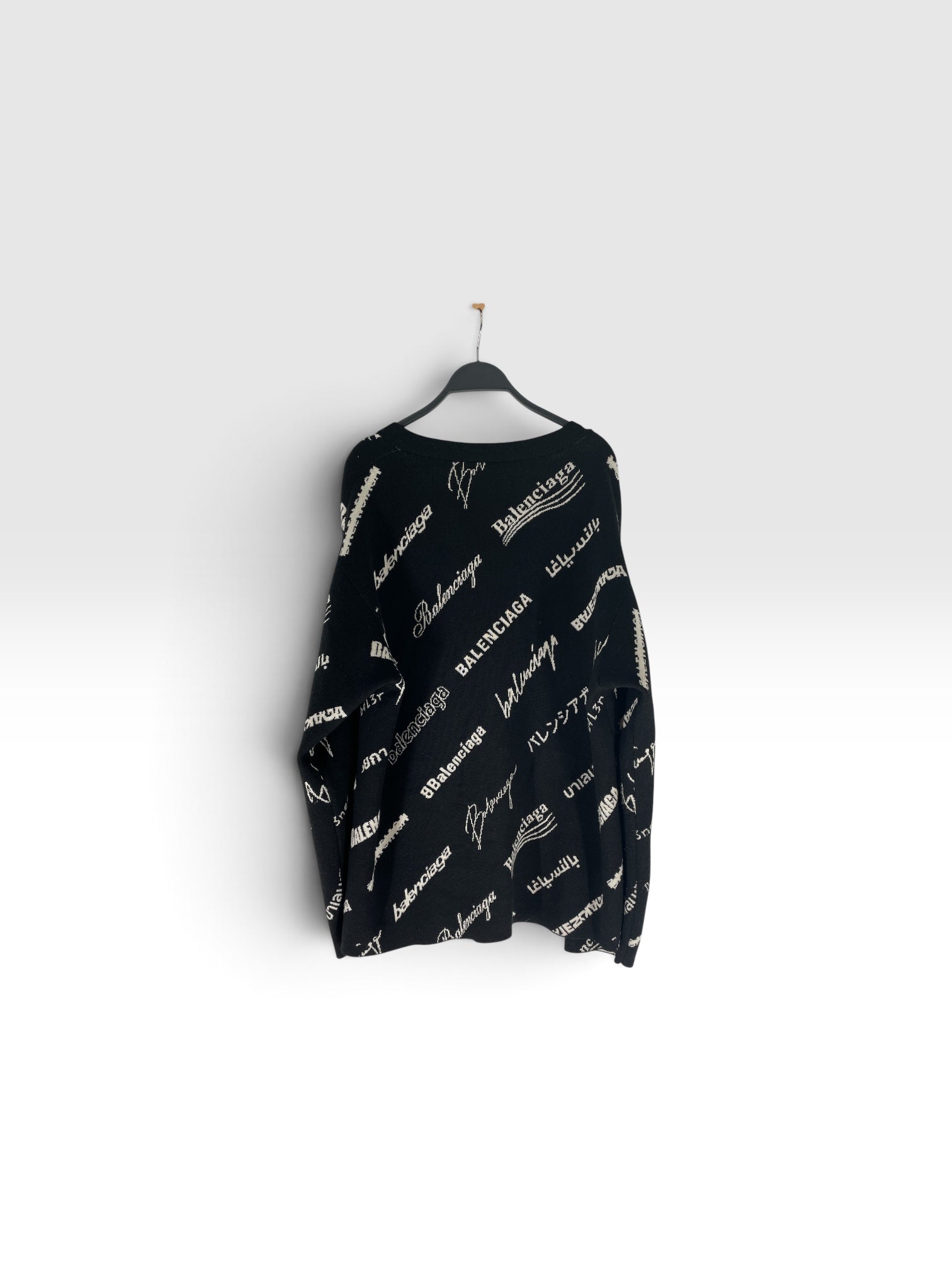 BALENCIAGA/Heavy Cardigan/5/All Over Print/Polyester/BLK/LOGO KNIT CARDIGAN view 3