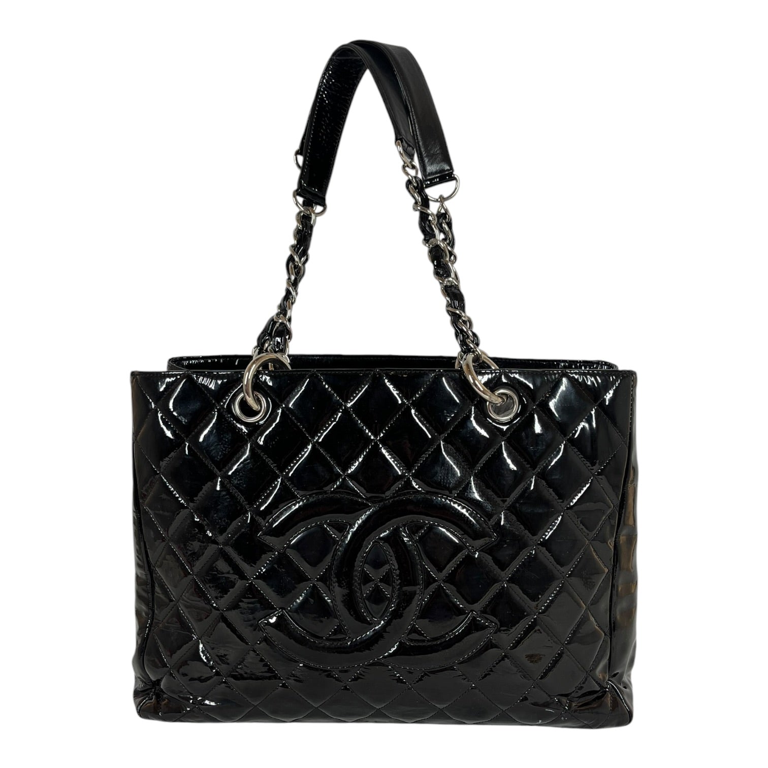 CHANEL/Hand Bag/Leather/BLK/QUILTED PATENT SHOPPING TOTE view 2