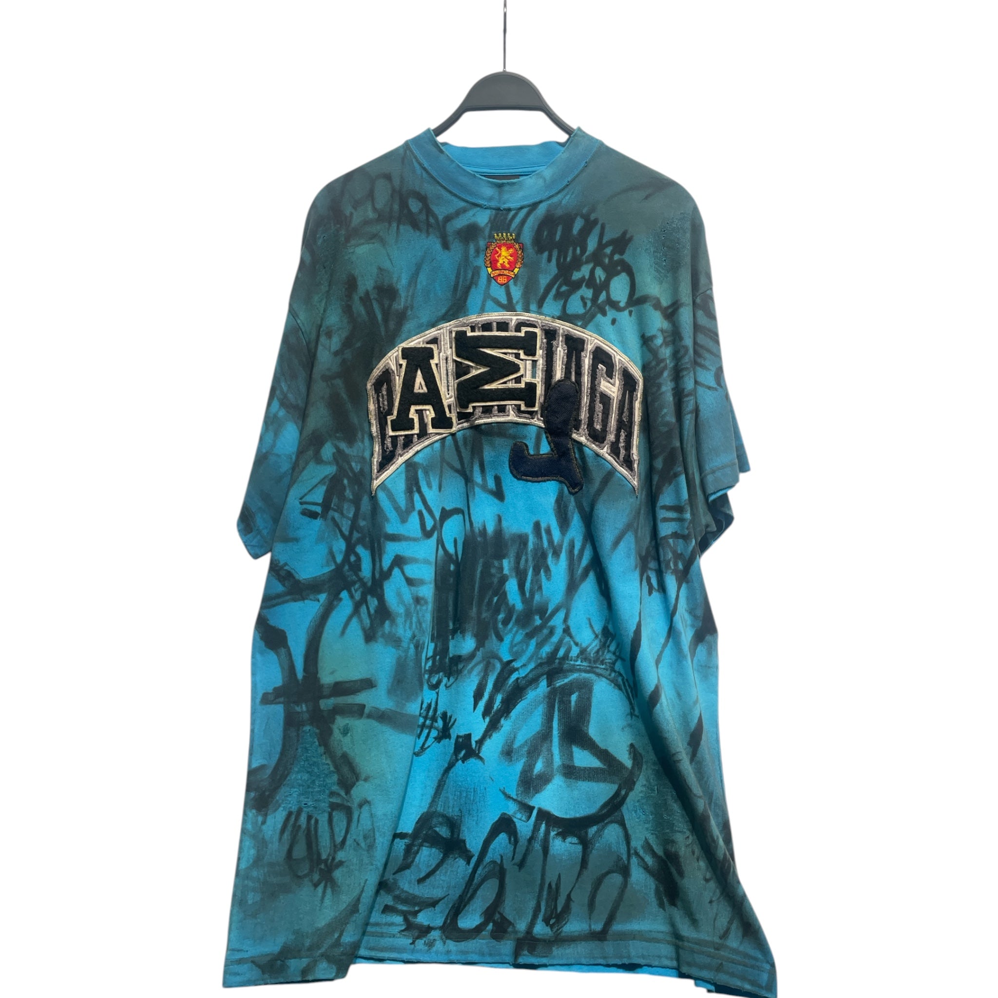 BALENCIAGA/T-Shirt/3/Cotton/BLU/All Over Print/7am graffiti view 1