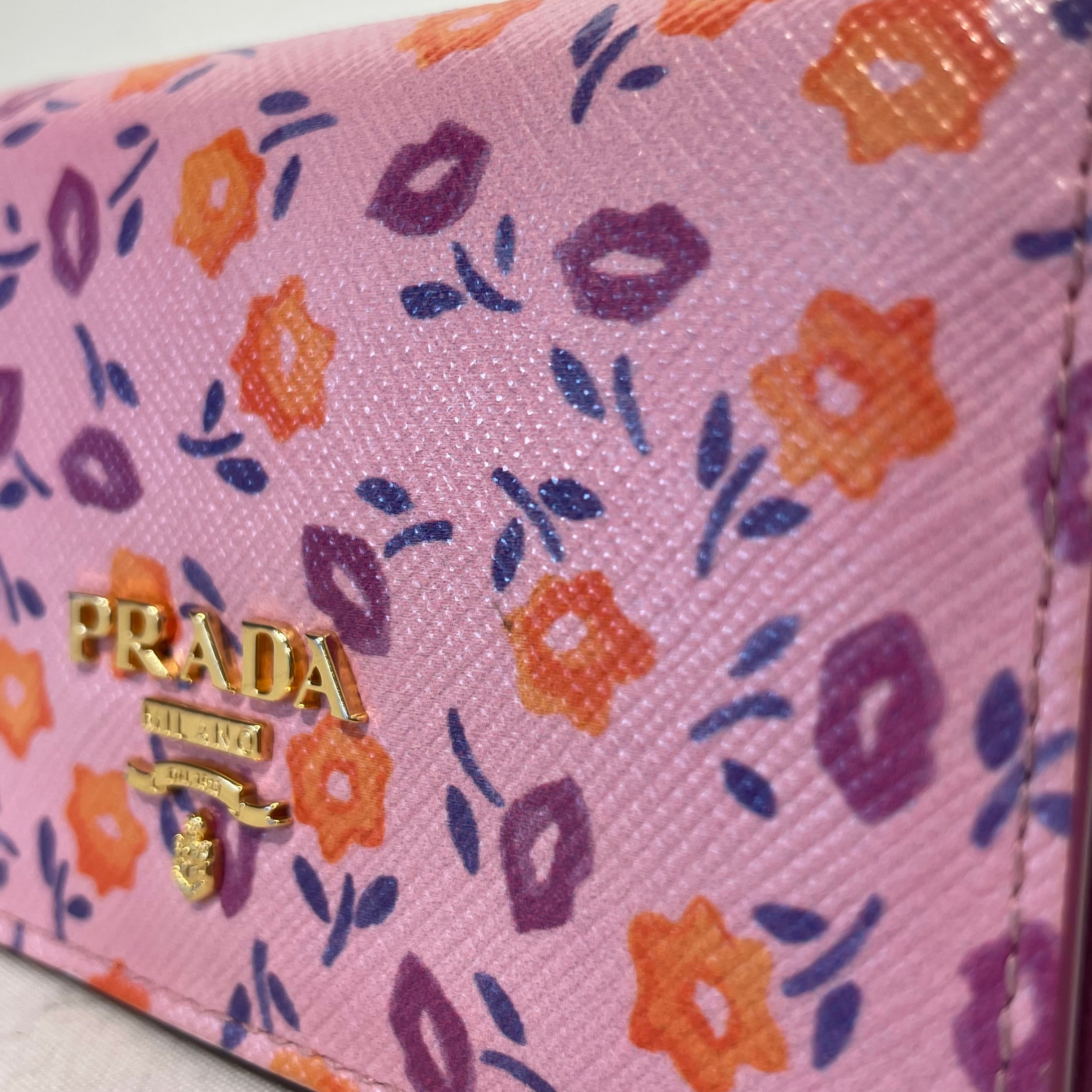 PRADA/Bifold Wallet/Floral Pattern/Leather/PNK/L's/ view 6