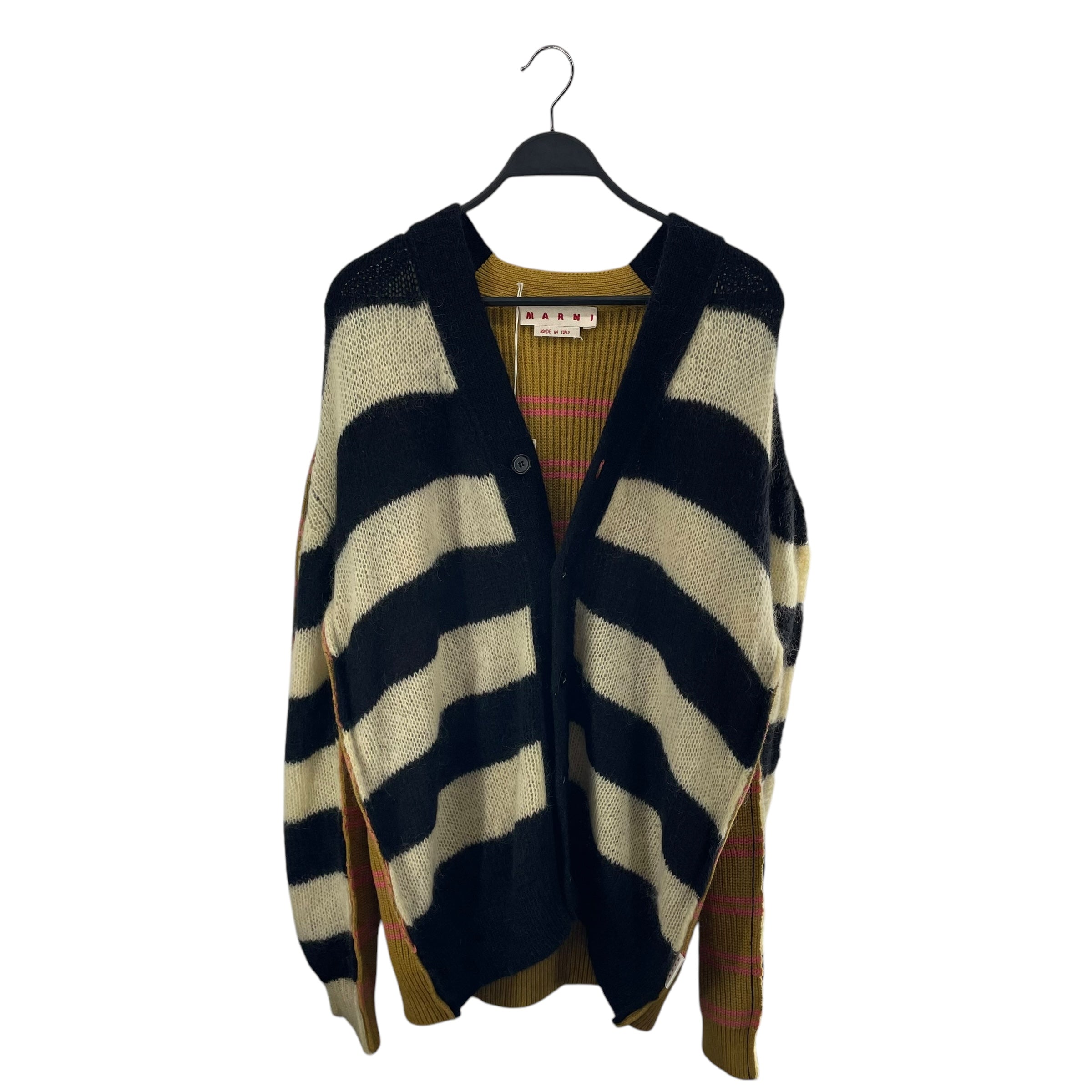 MARNI/Cardigan/52/Stripe/Wool/MLT/W/B STRIPES FRONT/KHK/PNK STRP view 1