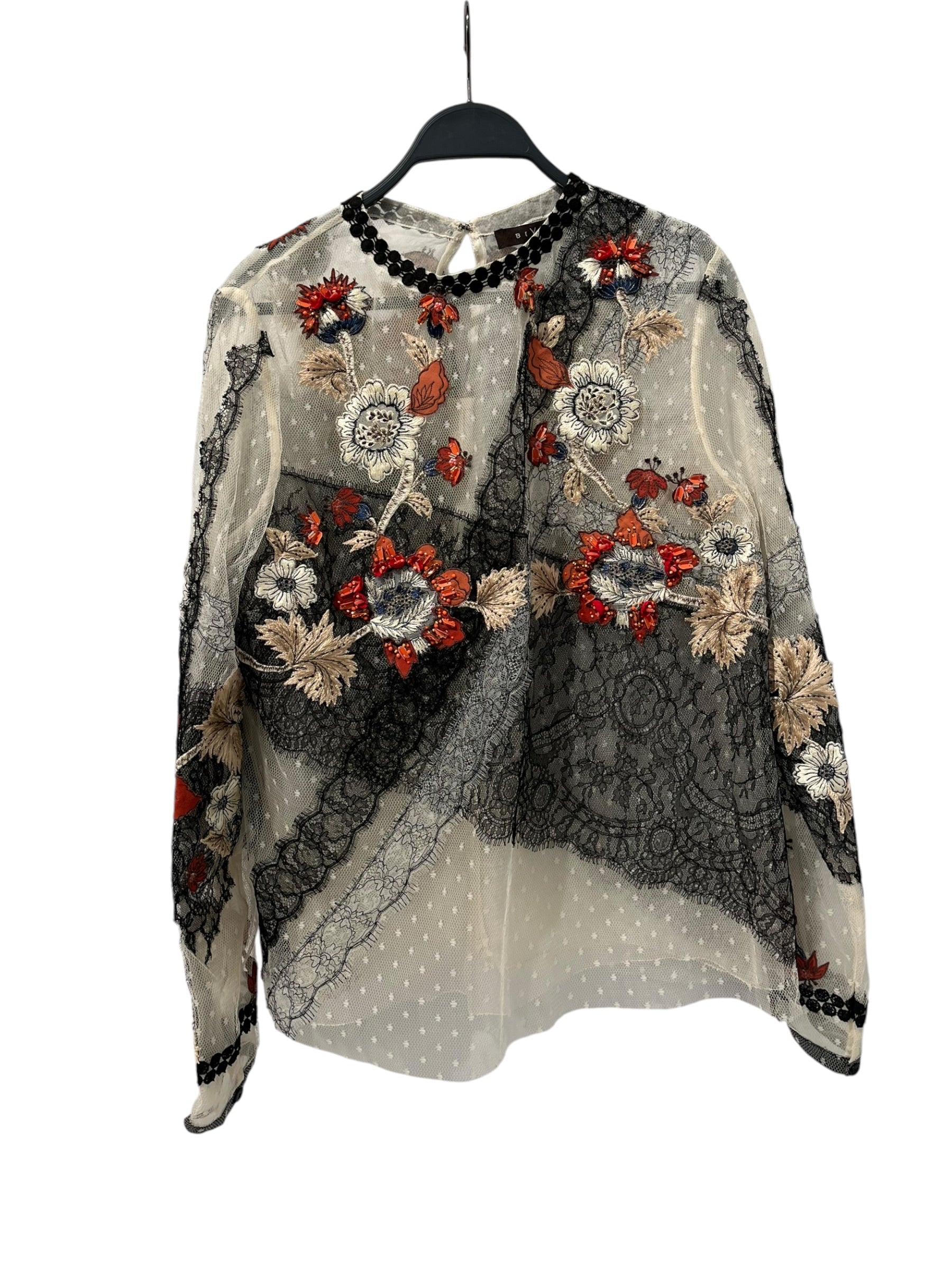 BIYAN/LS Blouse/L/Floral Pattern/Silk/MLT/SHEER W/ LACE ALL OVER view 1
