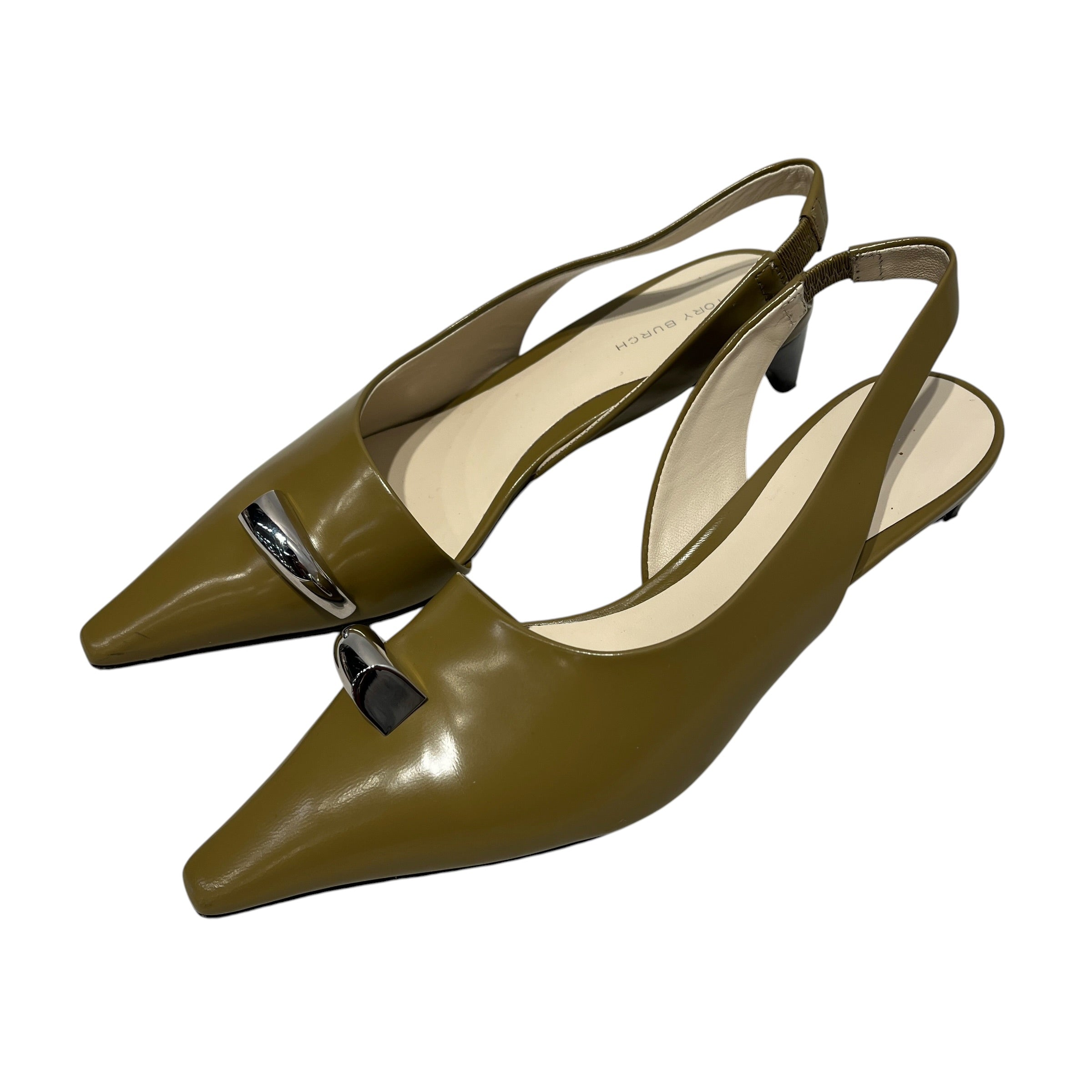 TORY BURCH/Heels/US 6/Leather/KHK/OLIVE PIERCED TOE SLINGBACK view 12