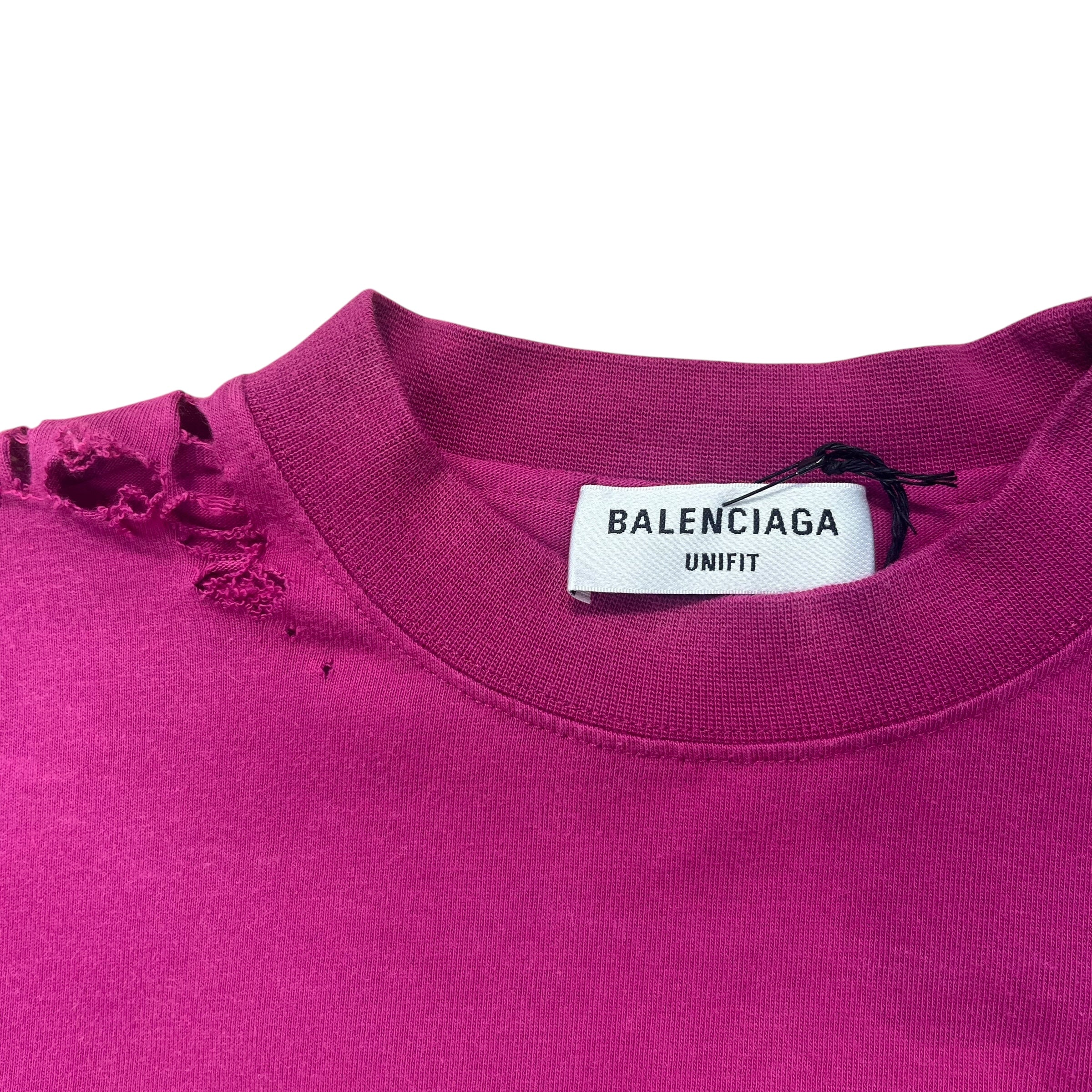 BALENCIAGA/T-Shirt/L/Cotton/PNK/DISTRESSED/ DATES ON SHOULDER view 5