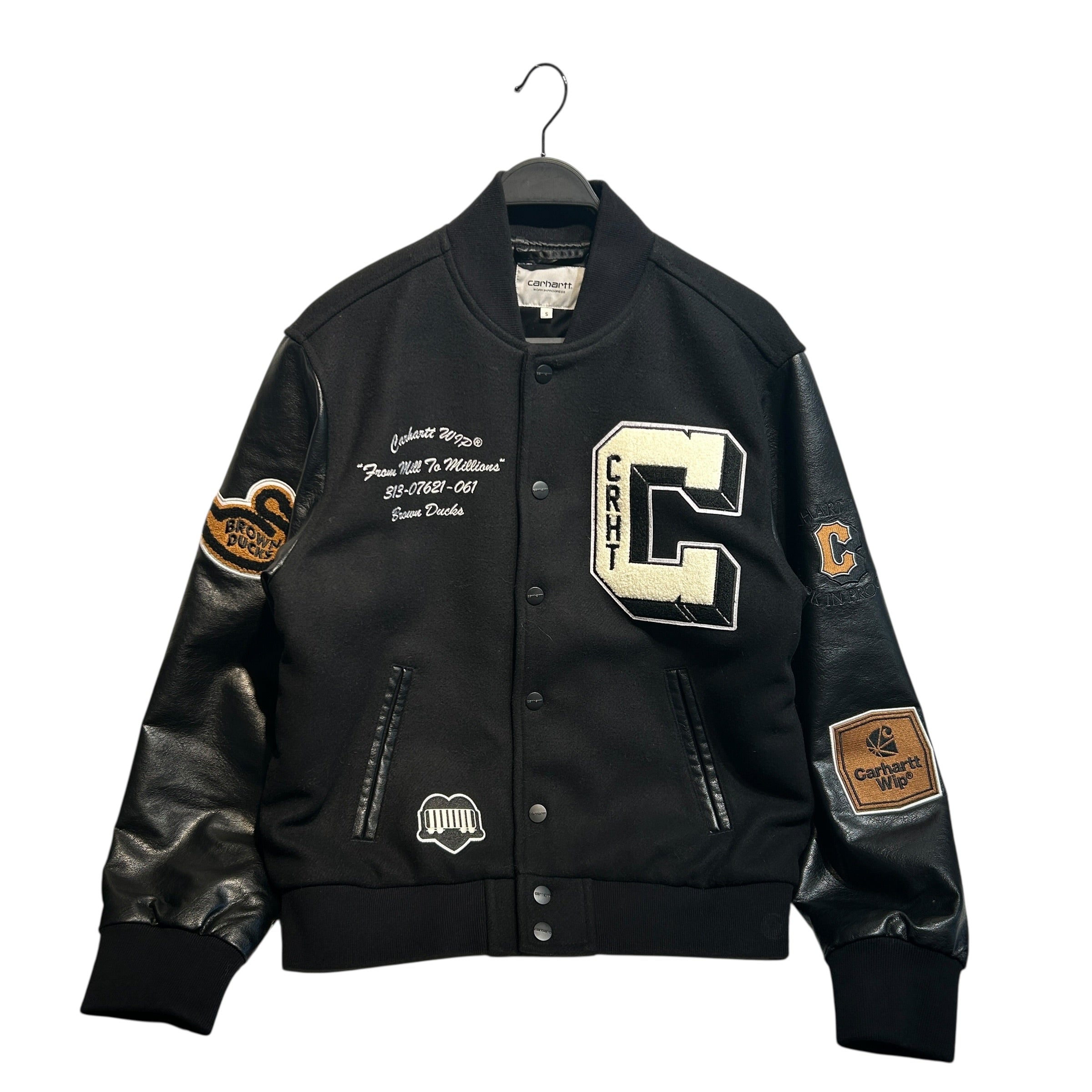 CARHARTT WIP(WORK IN PROGRESS)/Jacket/S/Polyester/BLK/Brown Ducks Bomber Varsity view 1