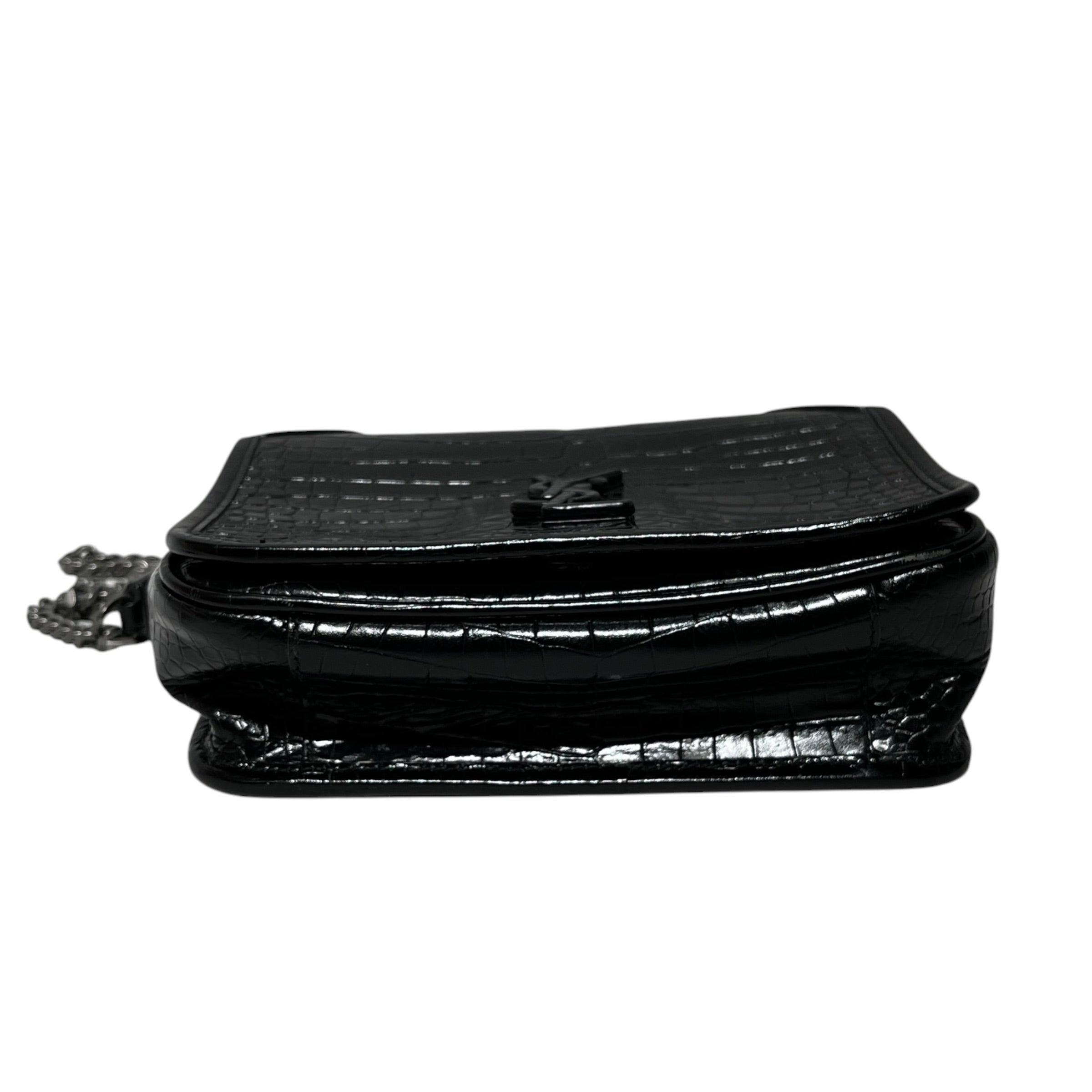 YVES SAINT LAURENT/Cross Body Bag/Animal Pattern/Leather/BLK/embossed croc Niki view 3
