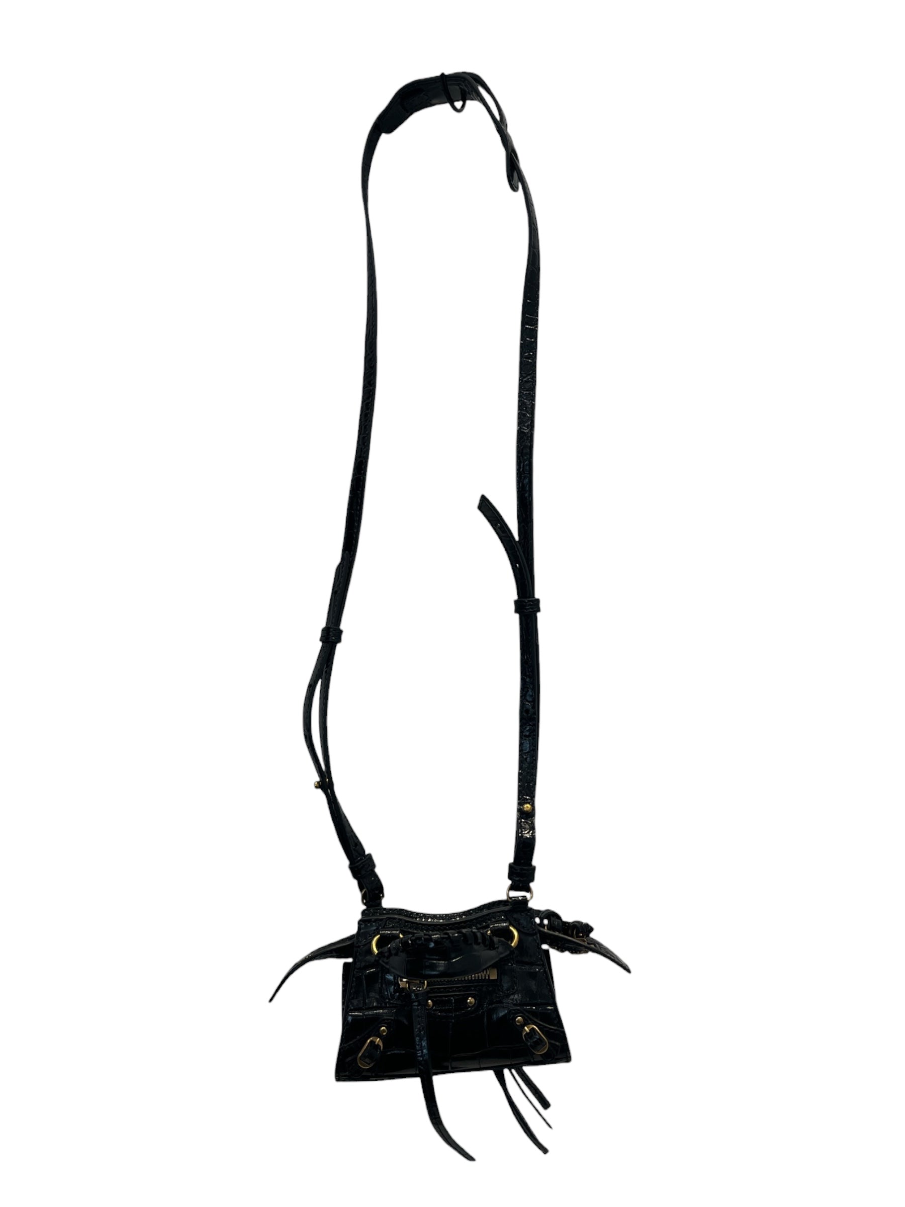 BALENCIAGA/Cross Body Bag/Leather/BLK/Croc embossed view 1