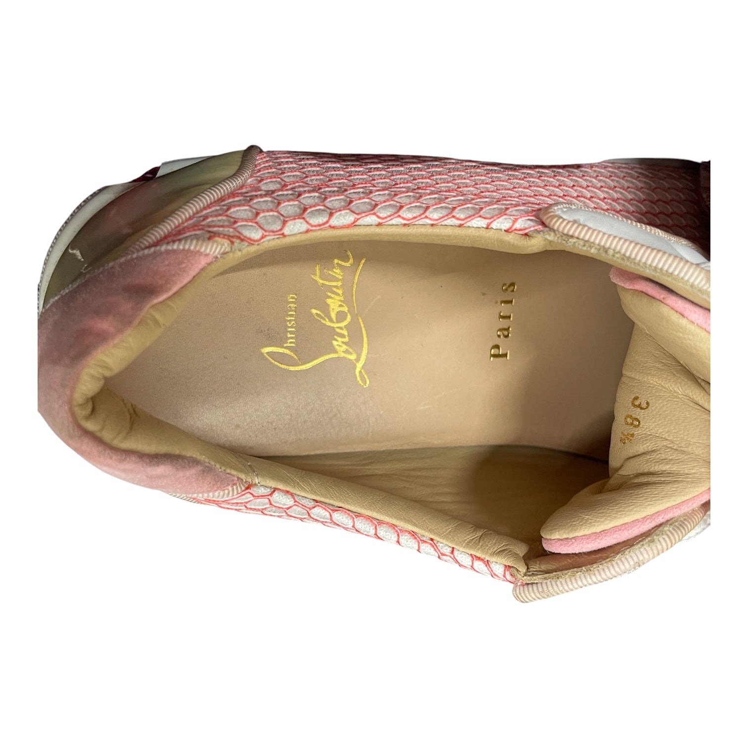 Christian Louboutin/Low-Sneakers/EU 38.5/All Over Print/Leather/WHT/PINK FISHNET view 6