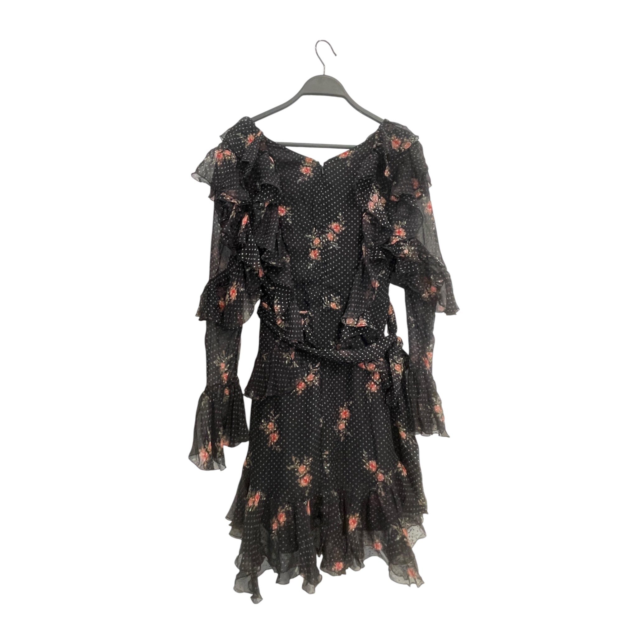 Zimmermann/3|4S Dress/S/Floral Pattern/Silk/BLK/ruffle view 2