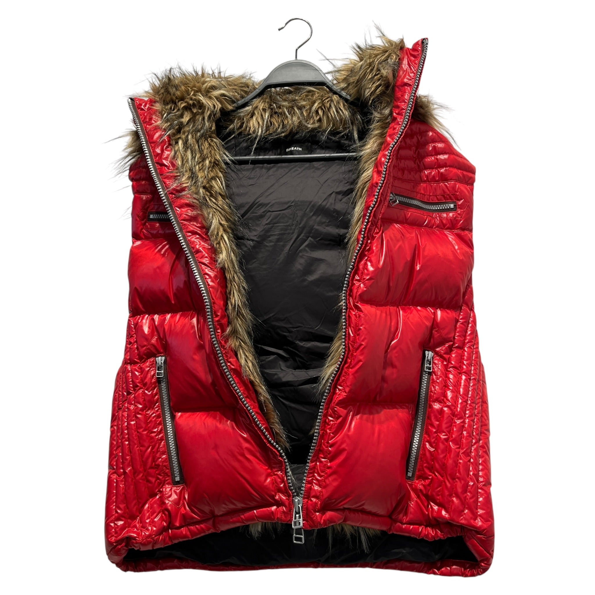 BREATH/Puffer Vest/XL/Polyester/RED/Fur Hooded Bright Red Puffer view 6
