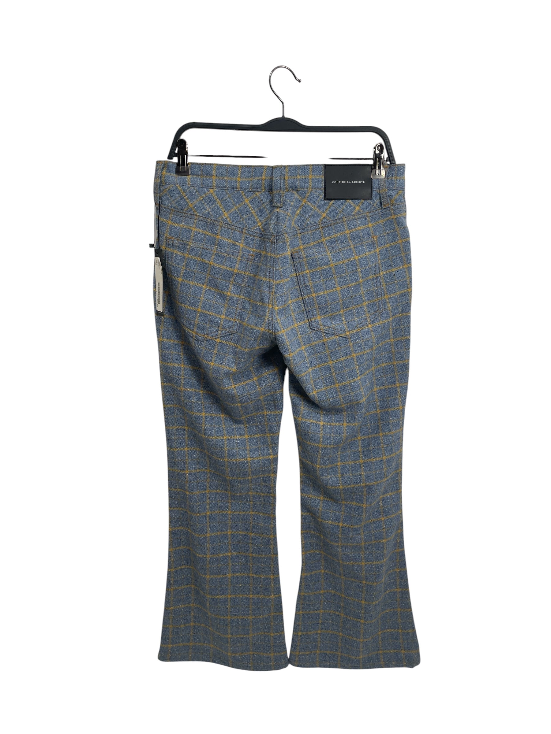 COUT DE LA LIBERTE/Bootcut Pants/30/Wool/BLU/Button Fly/Plaid/yellow plaid jimmy flare view 3