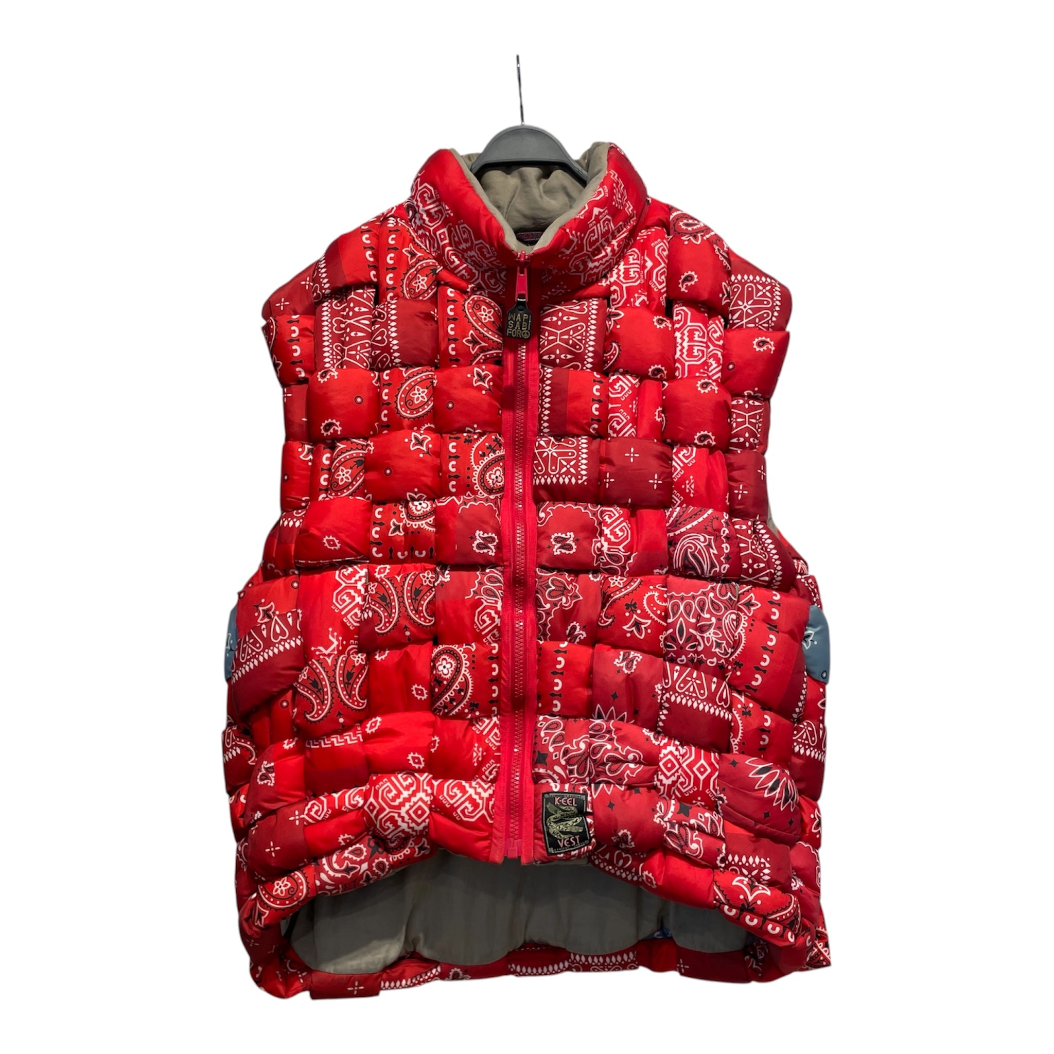 KAPITAL/Puffer Vest/XL/Paisley/Polyester/RED/EEL WEAVING VEST view 1