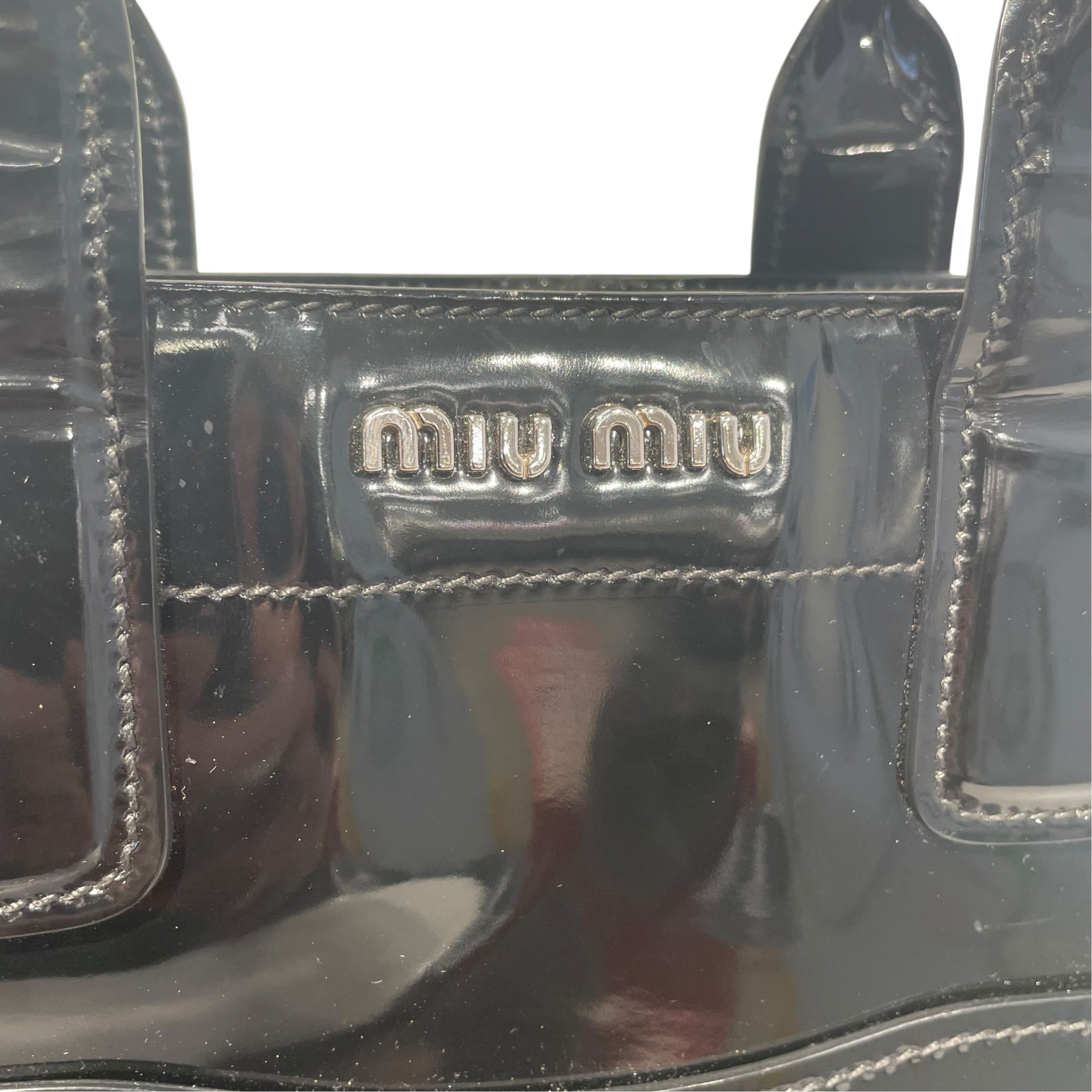 MIU MIU/Tote Bag/Leather/BLK/patent leather handbag view 5