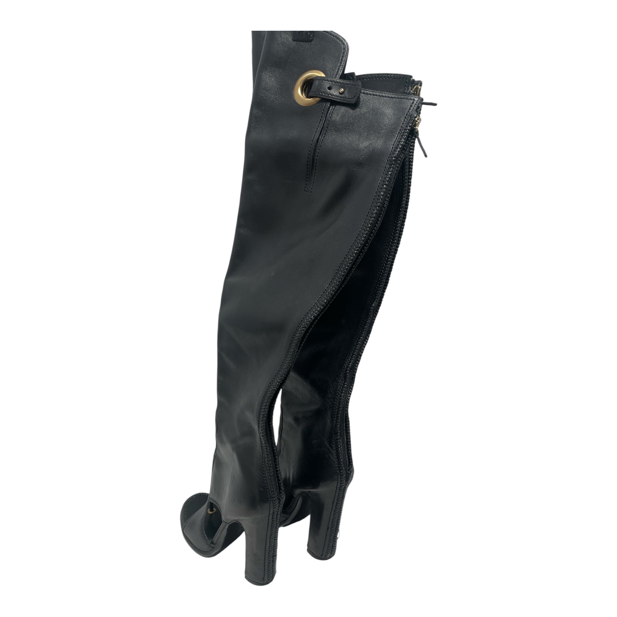 Salvatore Ferragamo/Long Boots/US 7.5/Leather/BLK/GLD HARDWARE view 2